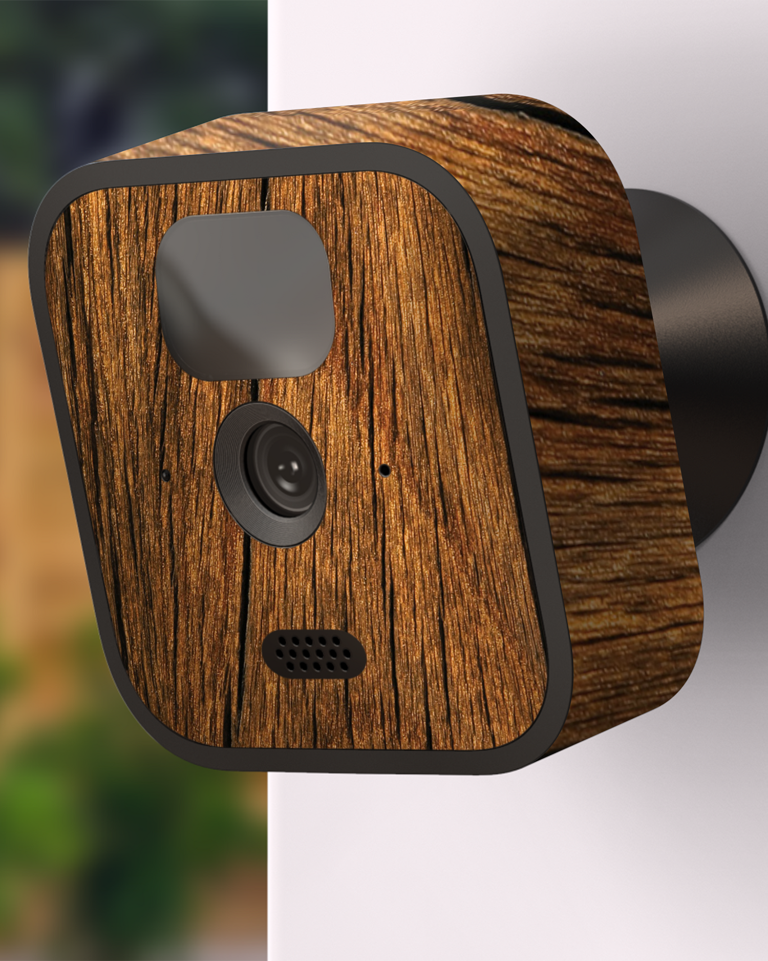 Wood Kamera Aufkleber Blink Outdoor (2020) an Außenwand angebracht