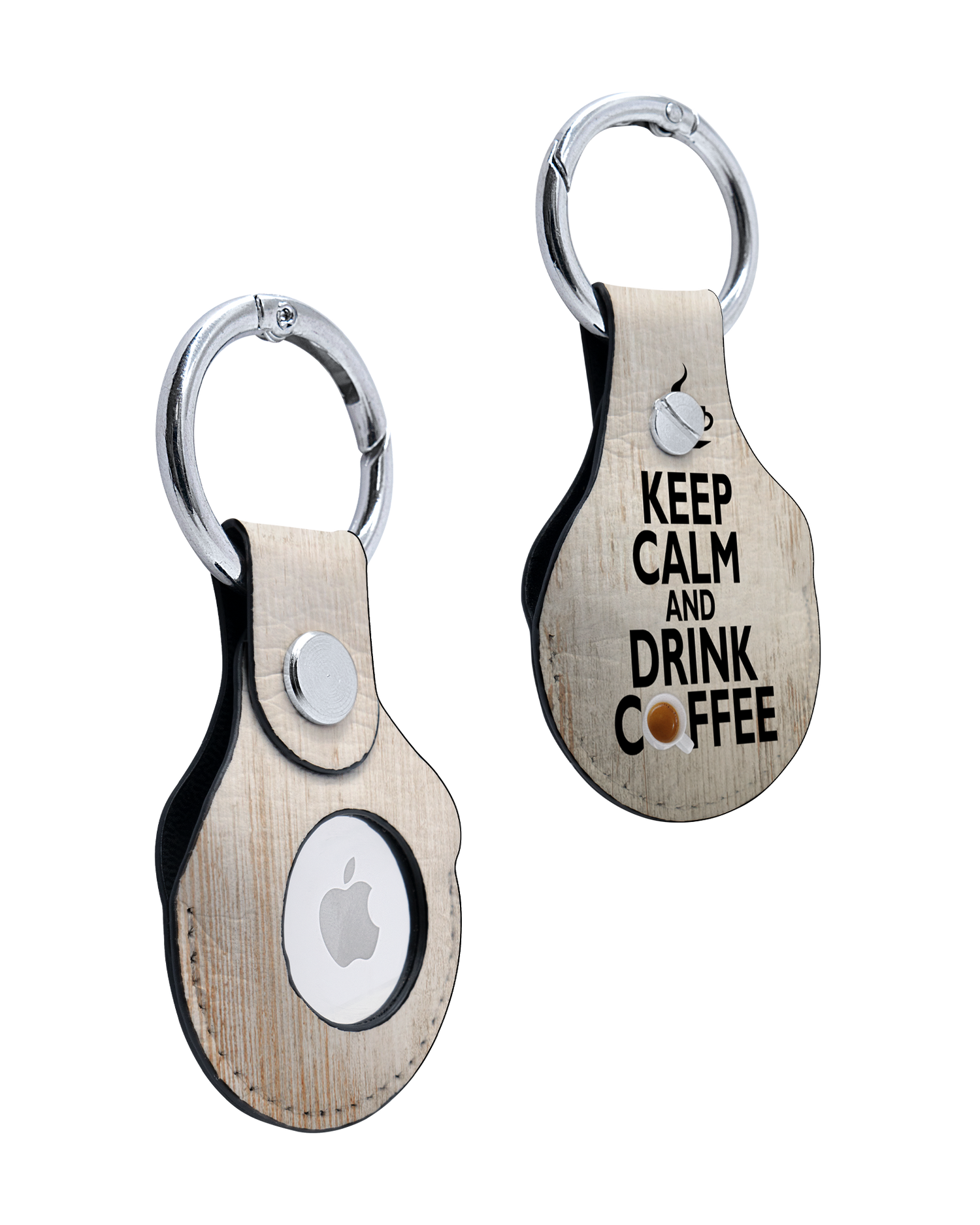 AirTag Anhänger mit Drink Coffee Motiv: Vorder- und Rückansicht