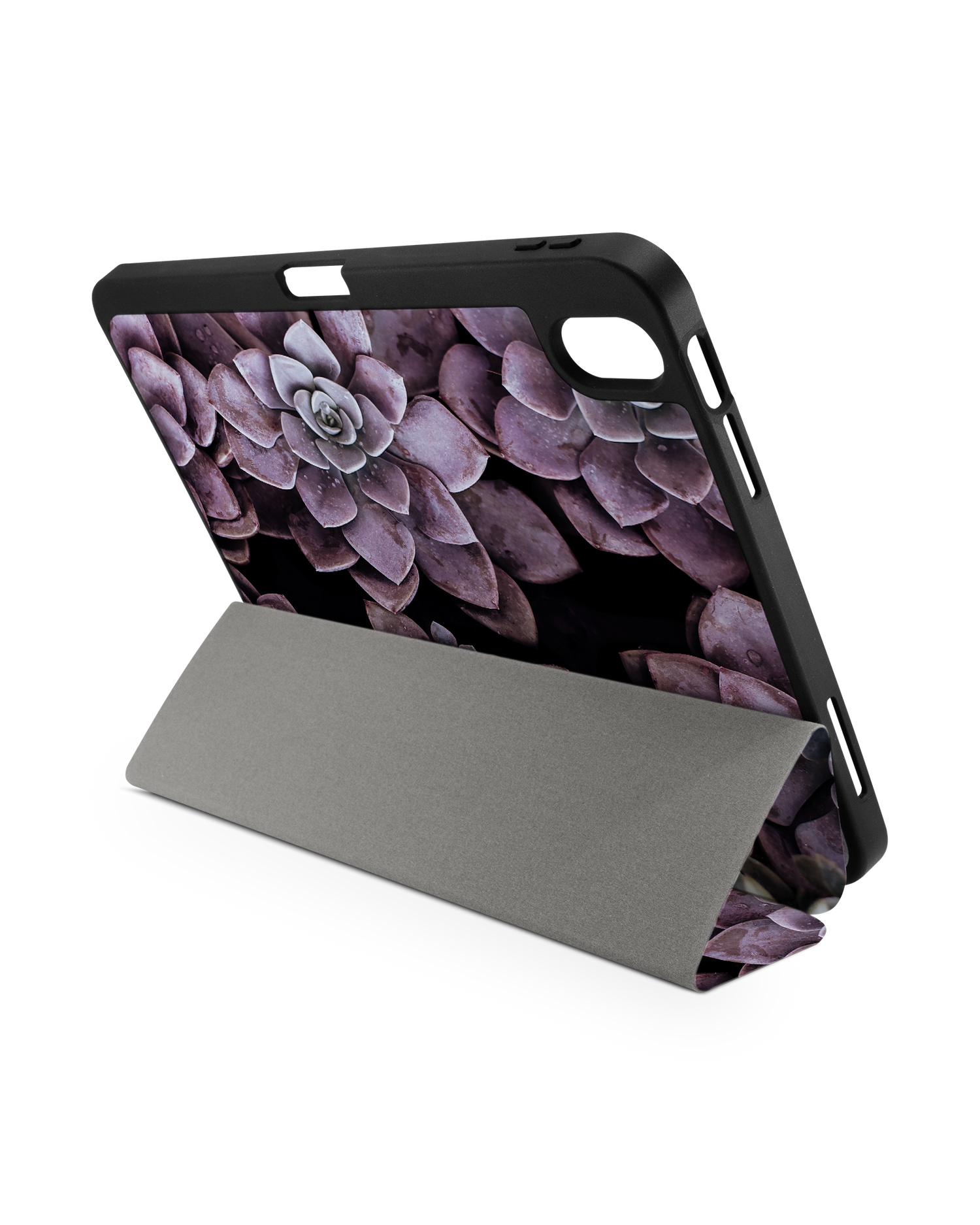 Purple Succulents iPad Hülle mit Stifthalter für Apple iPad (10. Generation): Aufgestellt im Querformat von hinten