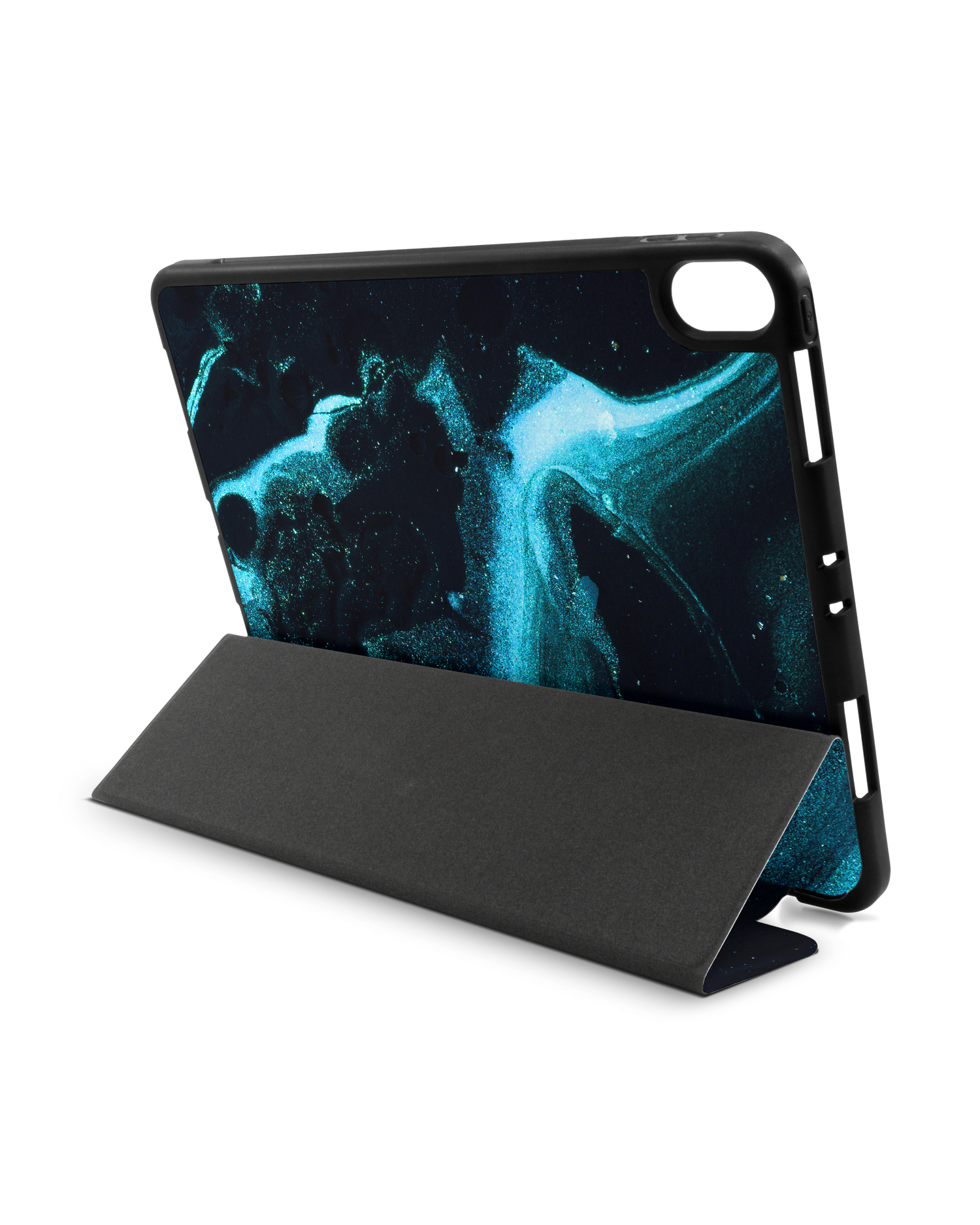 Deep Turquoise Sparkle iPad Hülle mit Stifthalter Apple iPad Pro 11'' (2018): Aufgestellt im Querformat von hinten