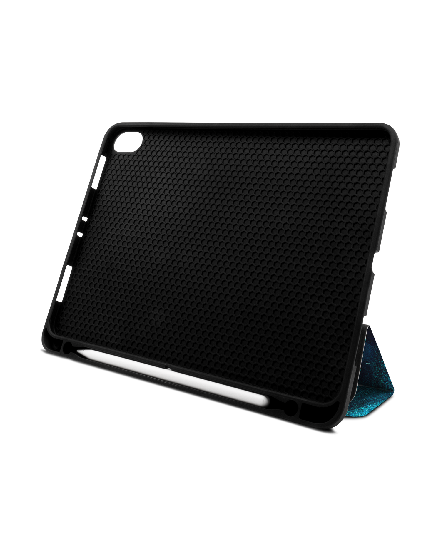 Deep Turquoise Sparkle iPad Hülle mit Stifthalter Apple iPad Pro 11'' (2018): Aufgestellt im Querformat von vorne