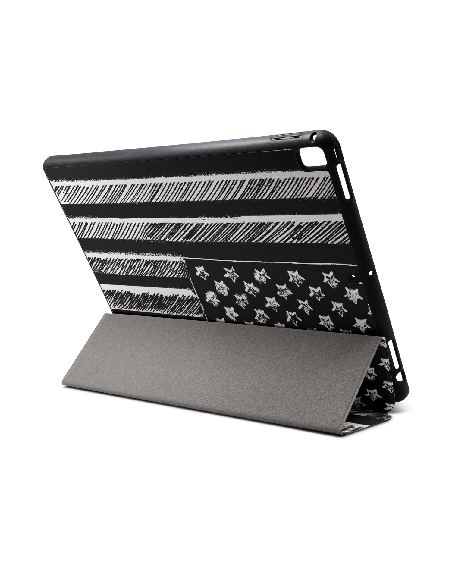 Black and White iPad Hülle mit Stifthalter für Apple iPad Pro 2 12.9'' (2017): Aufgestellt im Querformat von hinten