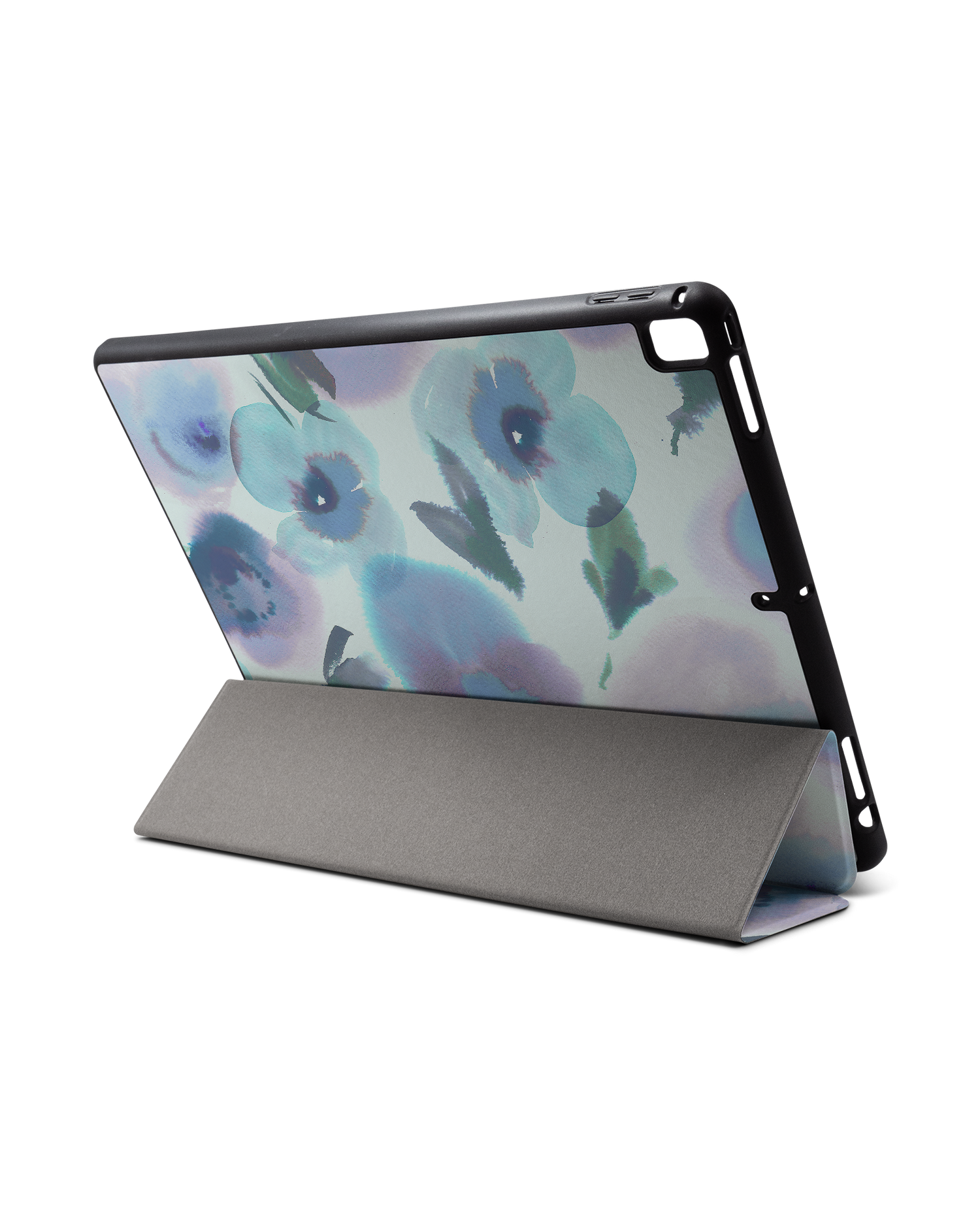 Watercolour Flowers Blue iPad Hülle mit Stifthalter für Apple iPad Pro 2 12.9'' (2017): Aufgestellt im Querformat von hinten