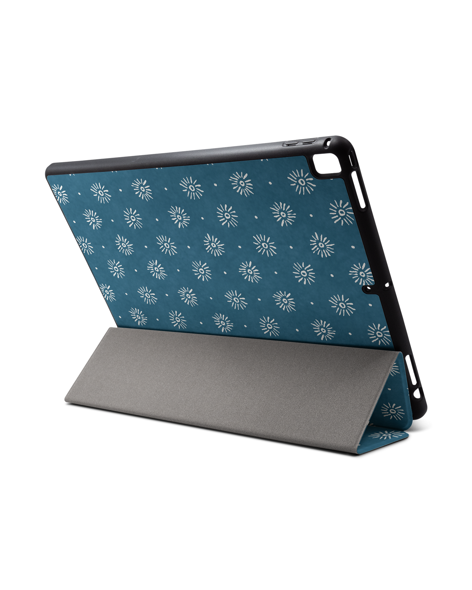Indigo Sun Pattern iPad Hülle mit Stifthalter für Apple iPad Pro 2 12.9'' (2017): Aufgestellt im Querformat von hinten