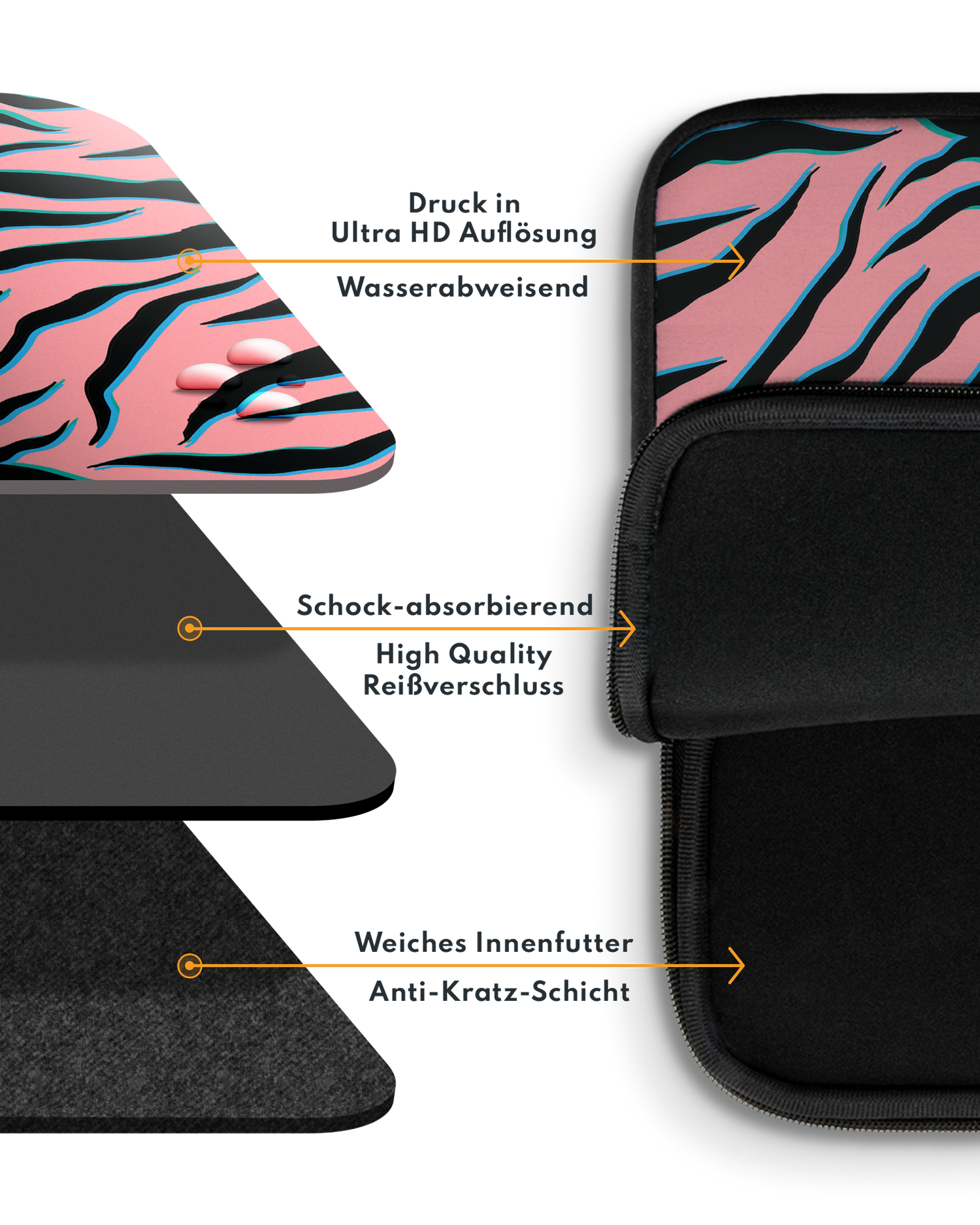 Pink Zebra Laptophülle 13-14 Zoll mit weichem Innenfutter