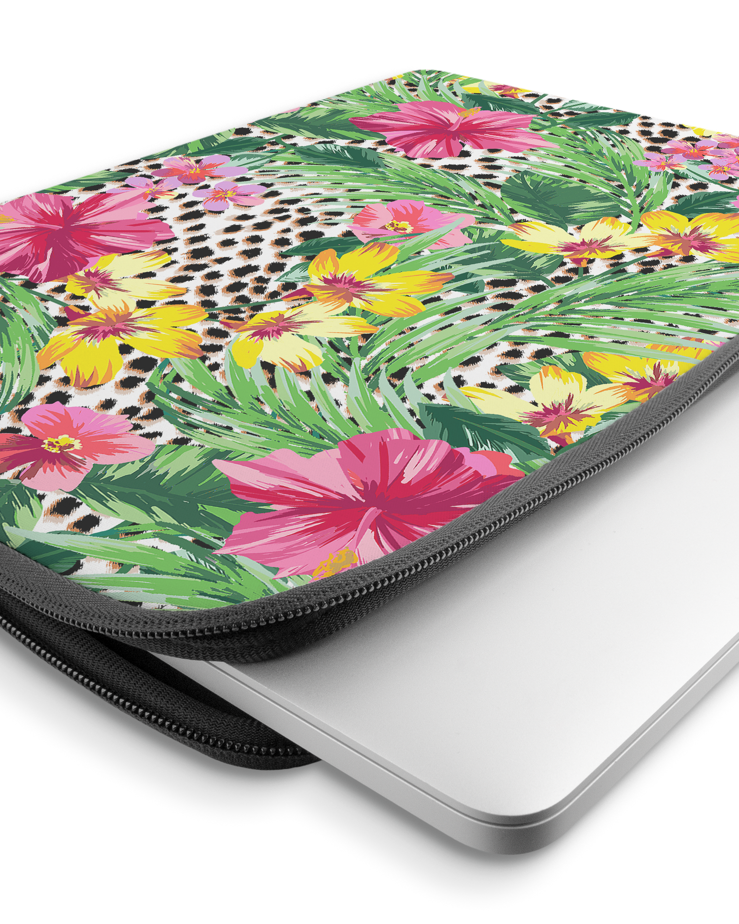Tropical Cheetah Laptophülle 15-16 Zoll mit Gerät im Inneren