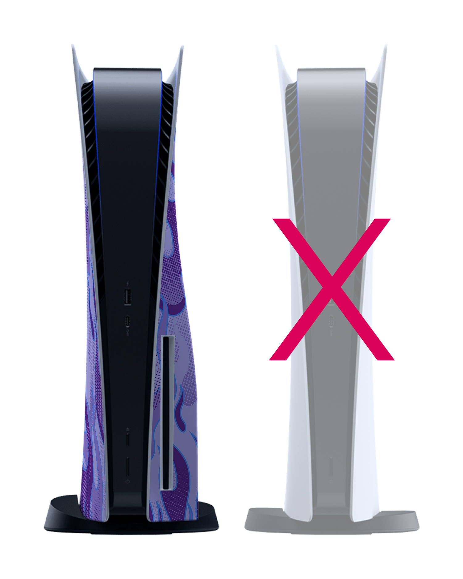 Purple Flames Konsolen Aufkleber für Sony PlayStation 5: Frontansicht