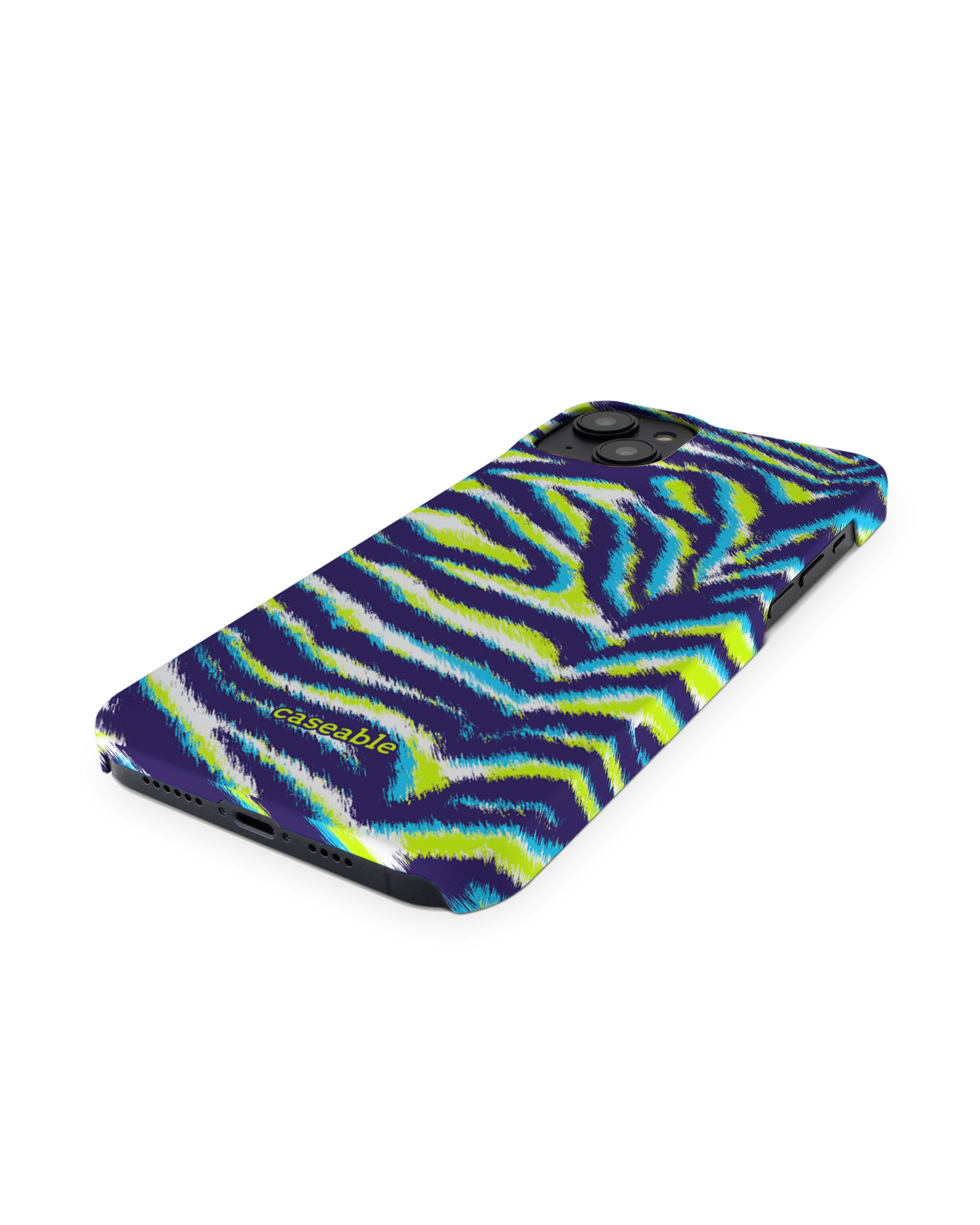 Neon Zebra Hardcase Handyhülle für Apple iPhone 14 Plus: Perspektivansicht