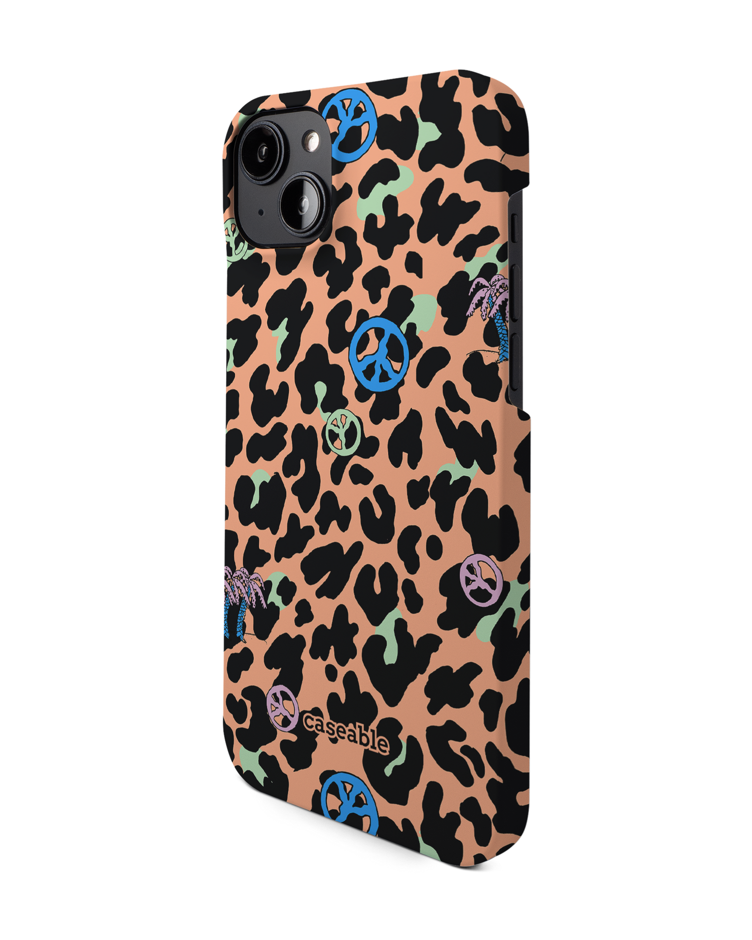 Leopard Peace Palms Hardcase Handyhülle für Apple iPhone 14 Plus: Seitenansicht rechts