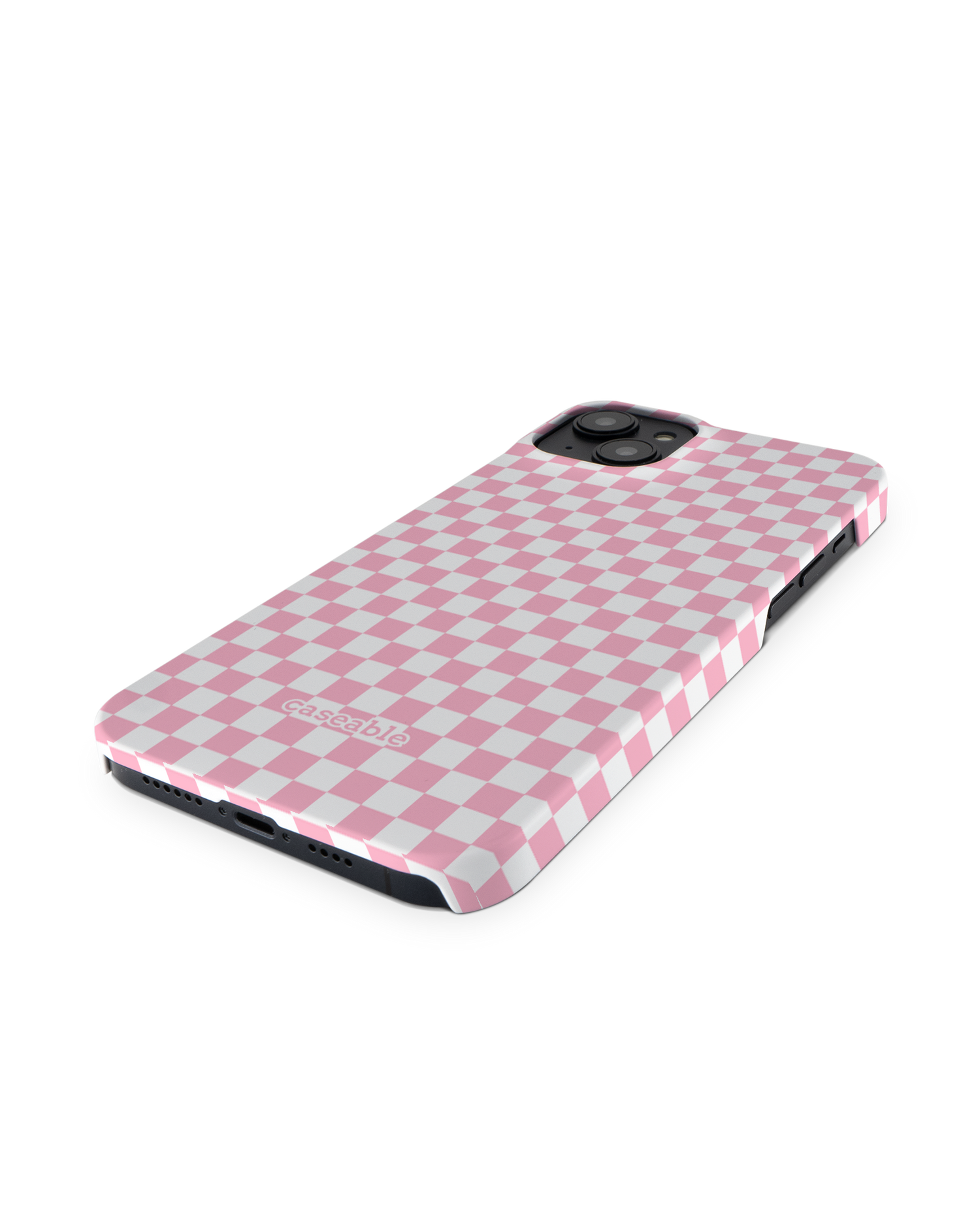 Pink Checkerboard Hardcase Handyhülle für Apple iPhone 14 Plus: Perspektivansicht
