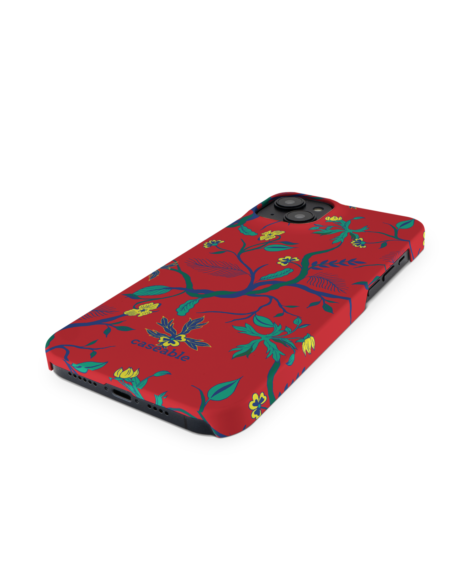 Ultra Red Floral Hardcase Handyhülle für Apple iPhone 14 Plus: Perspektivansicht