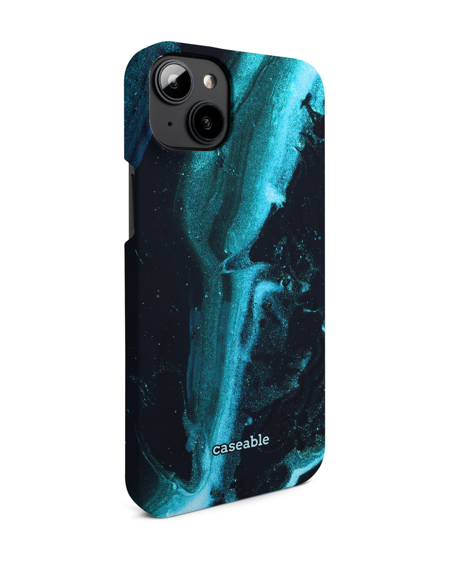 Deep Turquoise Sparkle Hardcase Handyhülle für Apple iPhone 14 Plus: Seitenansicht links