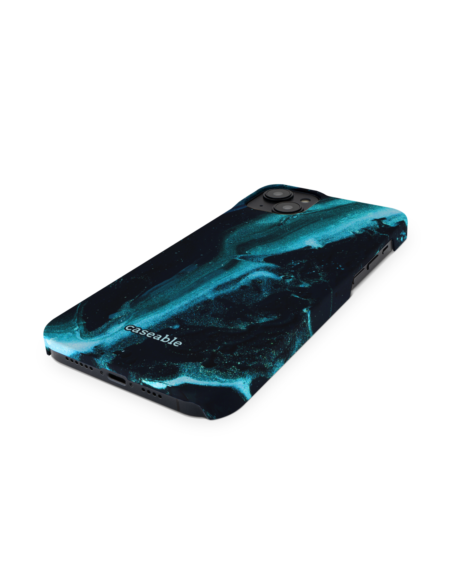 Deep Turquoise Sparkle Hardcase Handyhülle für Apple iPhone 14 Plus: Perspektivansicht