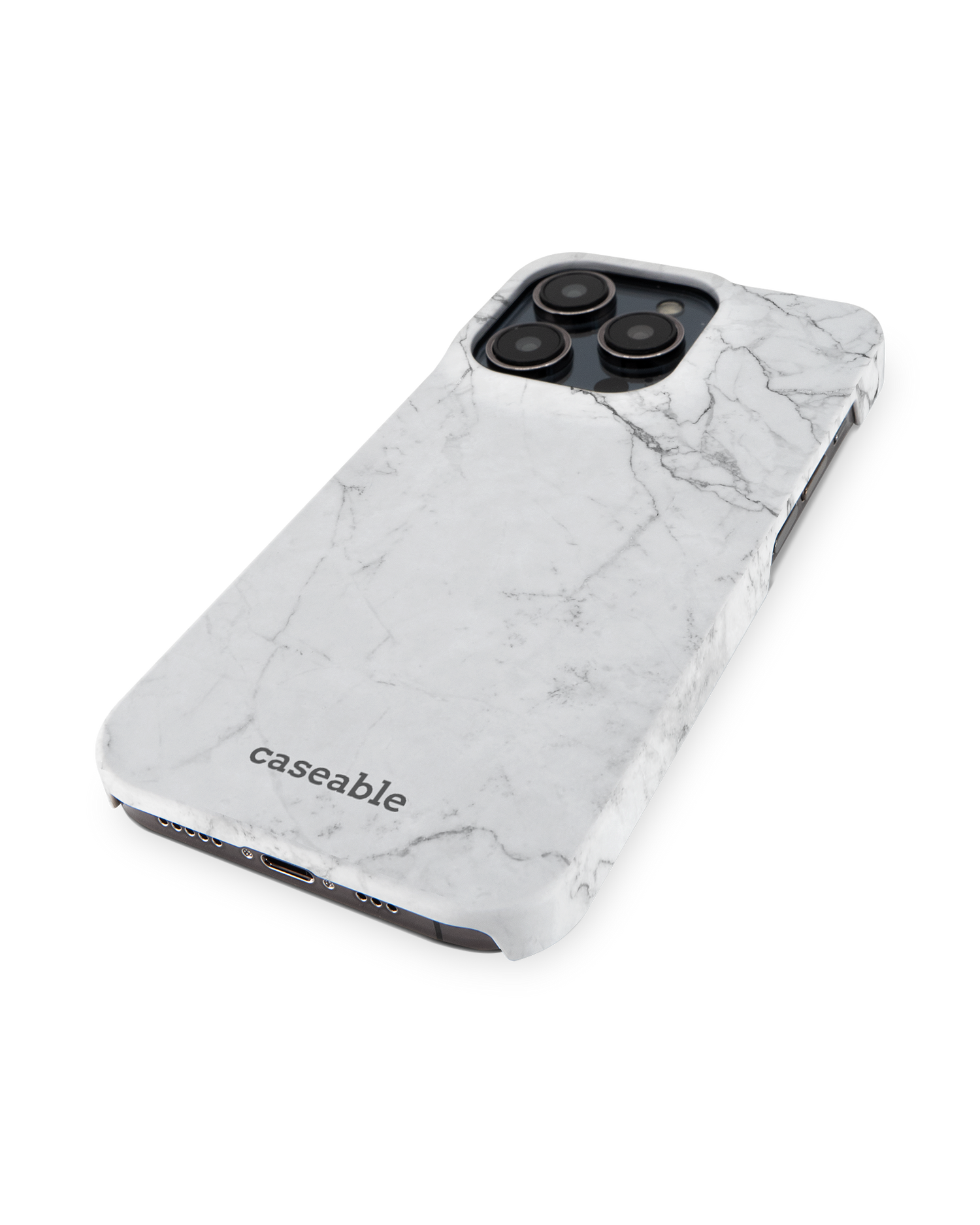 White Marble Hardcase Handyhülle für Apple iPhone 14 Pro: Perspektivansicht