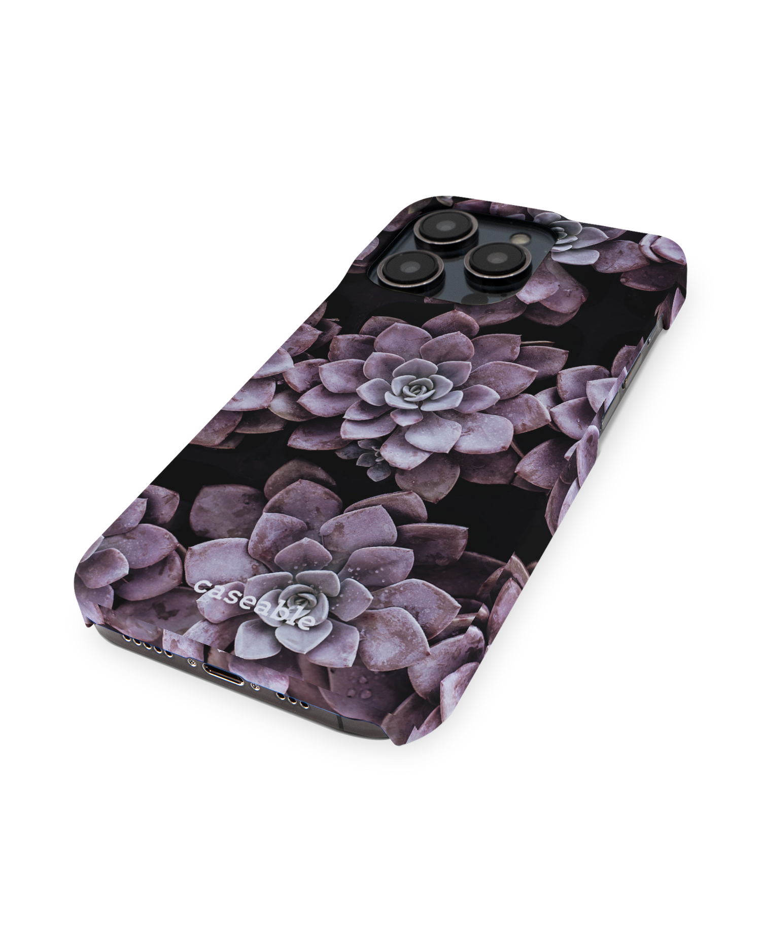 Purple Succulents Hardcase Handyhülle für Apple iPhone 14 Pro: Perspektivansicht
