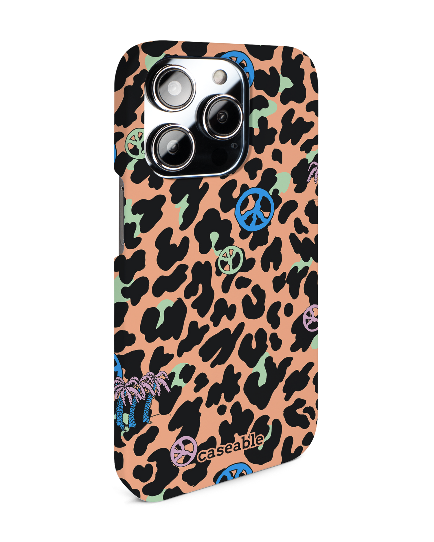 Leopard Peace Palms Hardcase Handyhülle für Apple iPhone 14 Pro: Seitenansicht links