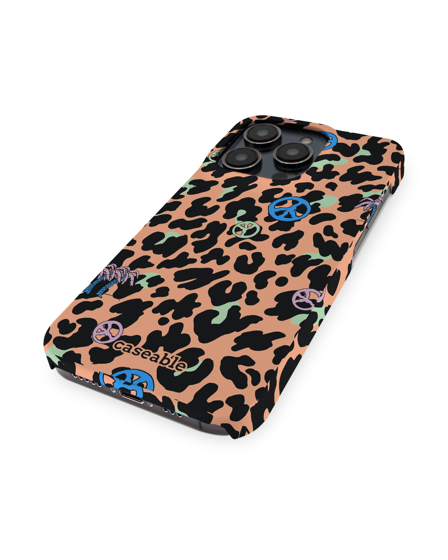Leopard Peace Palms Hardcase Handyhülle für Apple iPhone 14 Pro: Perspektivansicht