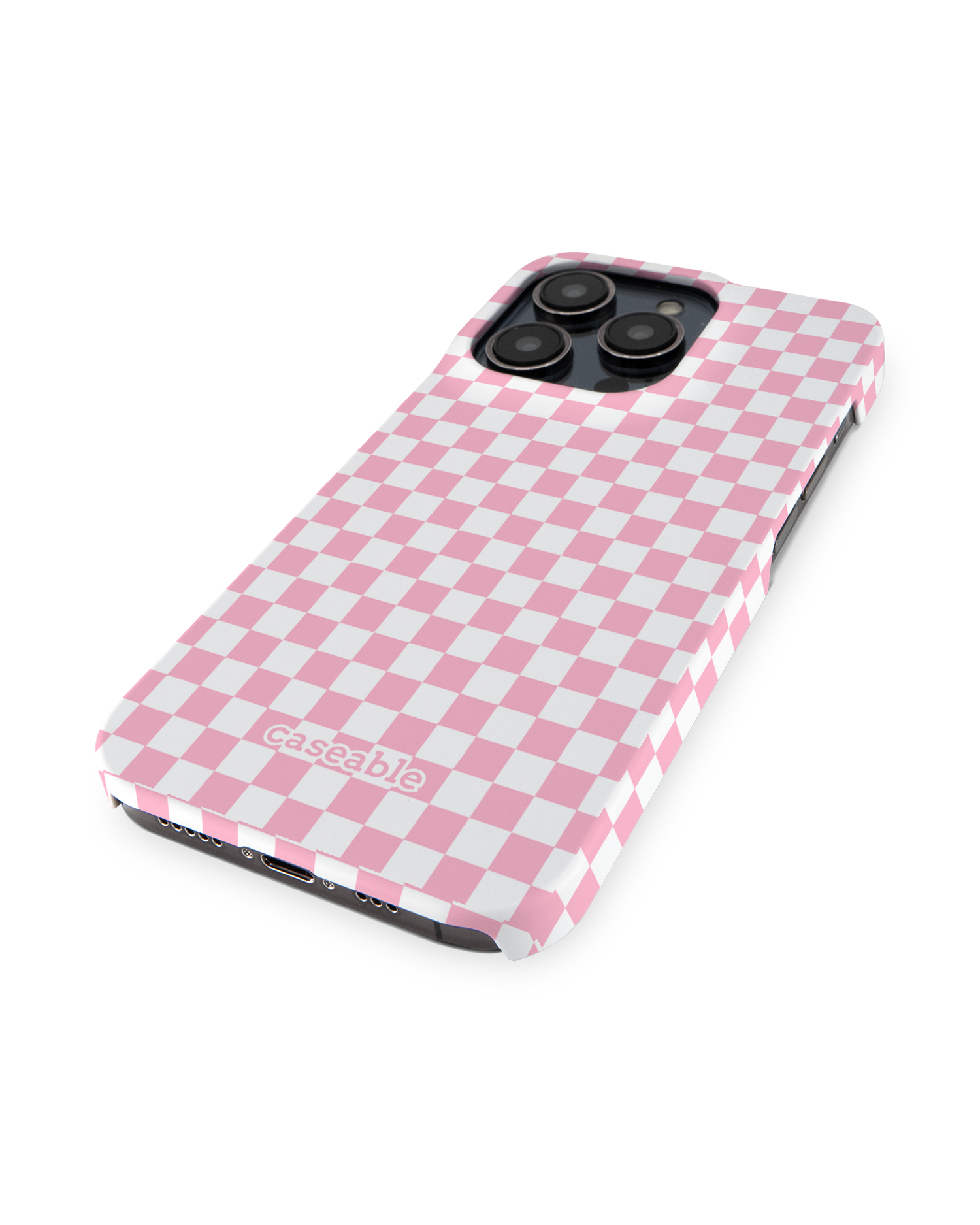 Pink Checkerboard Hardcase Handyhülle für Apple iPhone 14 Pro: Perspektivansicht