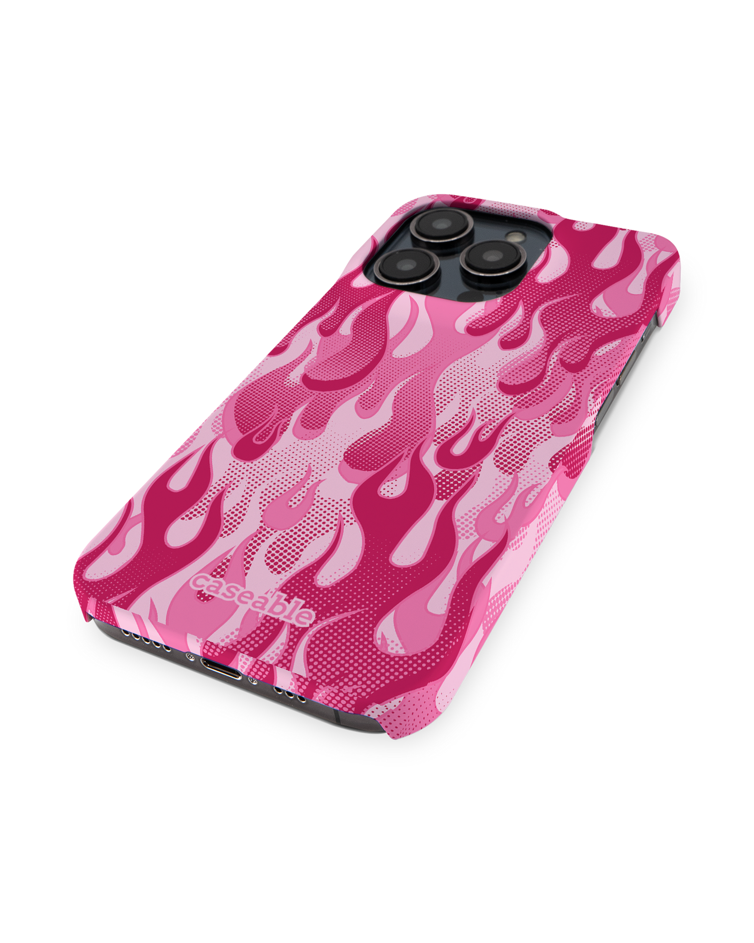 Pink Flames Hardcase Handyhülle für Apple iPhone 14 Pro: Perspektivansicht