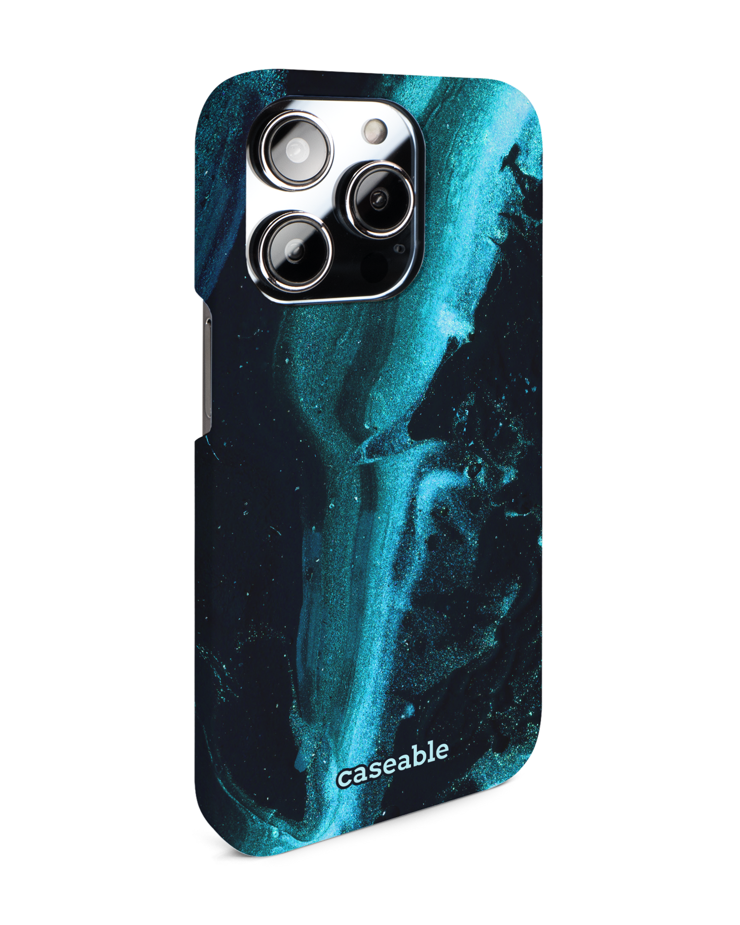 Deep Turquoise Sparkle Hardcase Handyhülle für Apple iPhone 14 Pro: Seitenansicht links