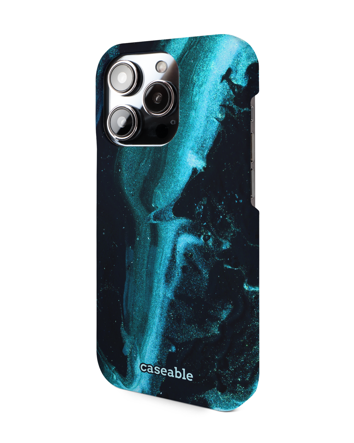 Deep Turquoise Sparkle Hardcase Handyhülle für Apple iPhone 14 Pro: Seitenansicht rechts