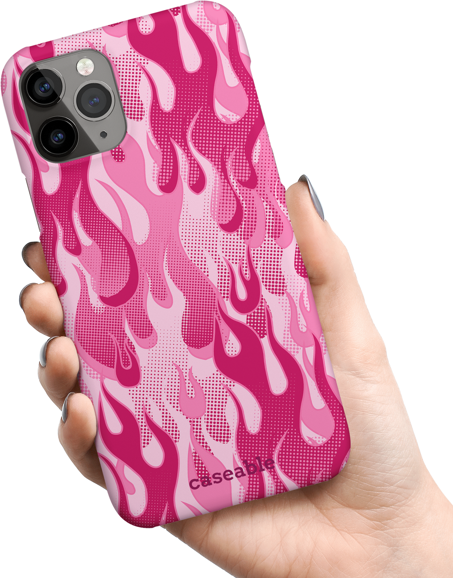 Pink Flames Hardcase Handyhülle Apple iPhone 11 Pro in der Hand gehalten