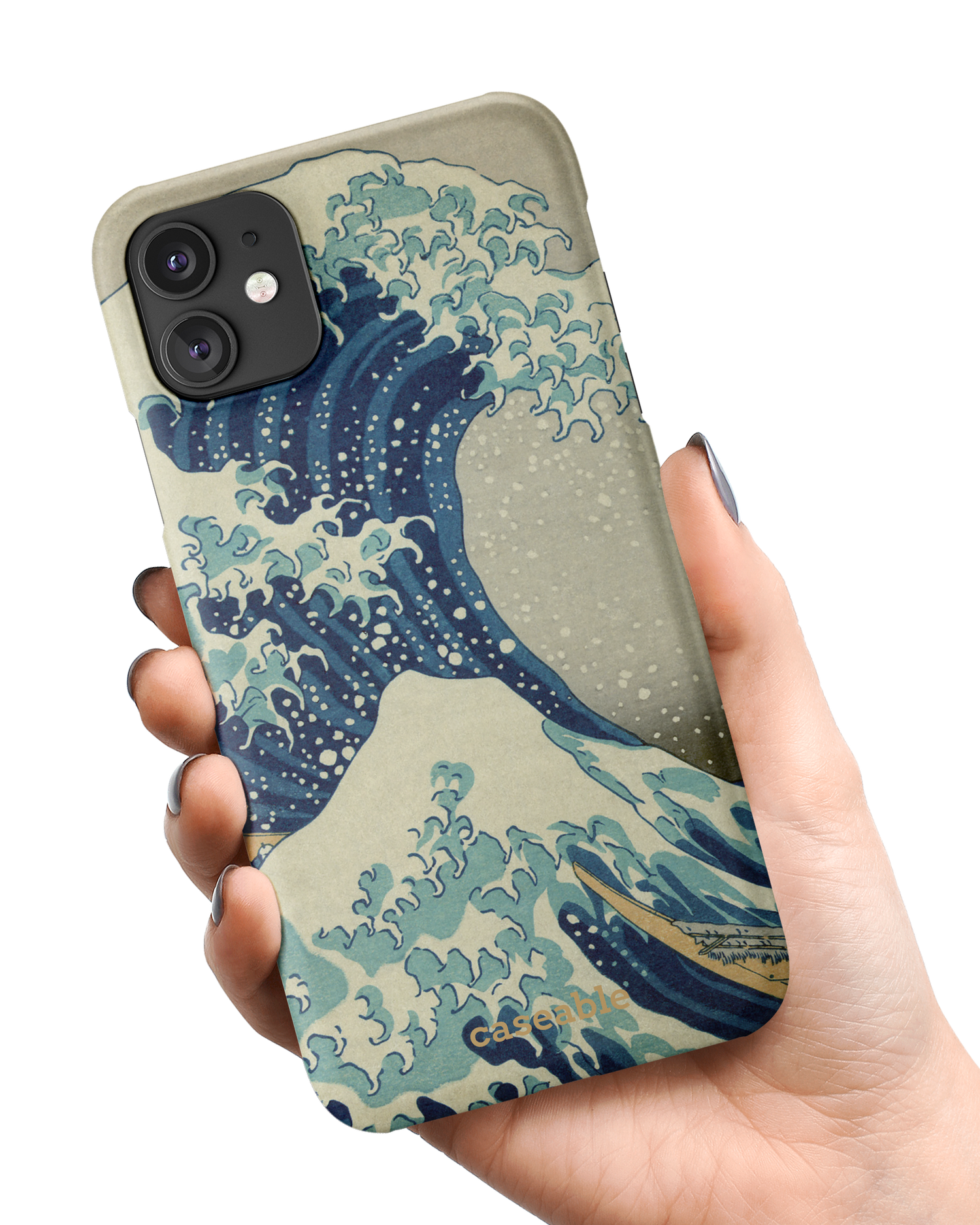 Great Wave Off Kanagawa By Hokusai Hardcase Handyhülle Apple iPhone 11 in der Hand gehalten
