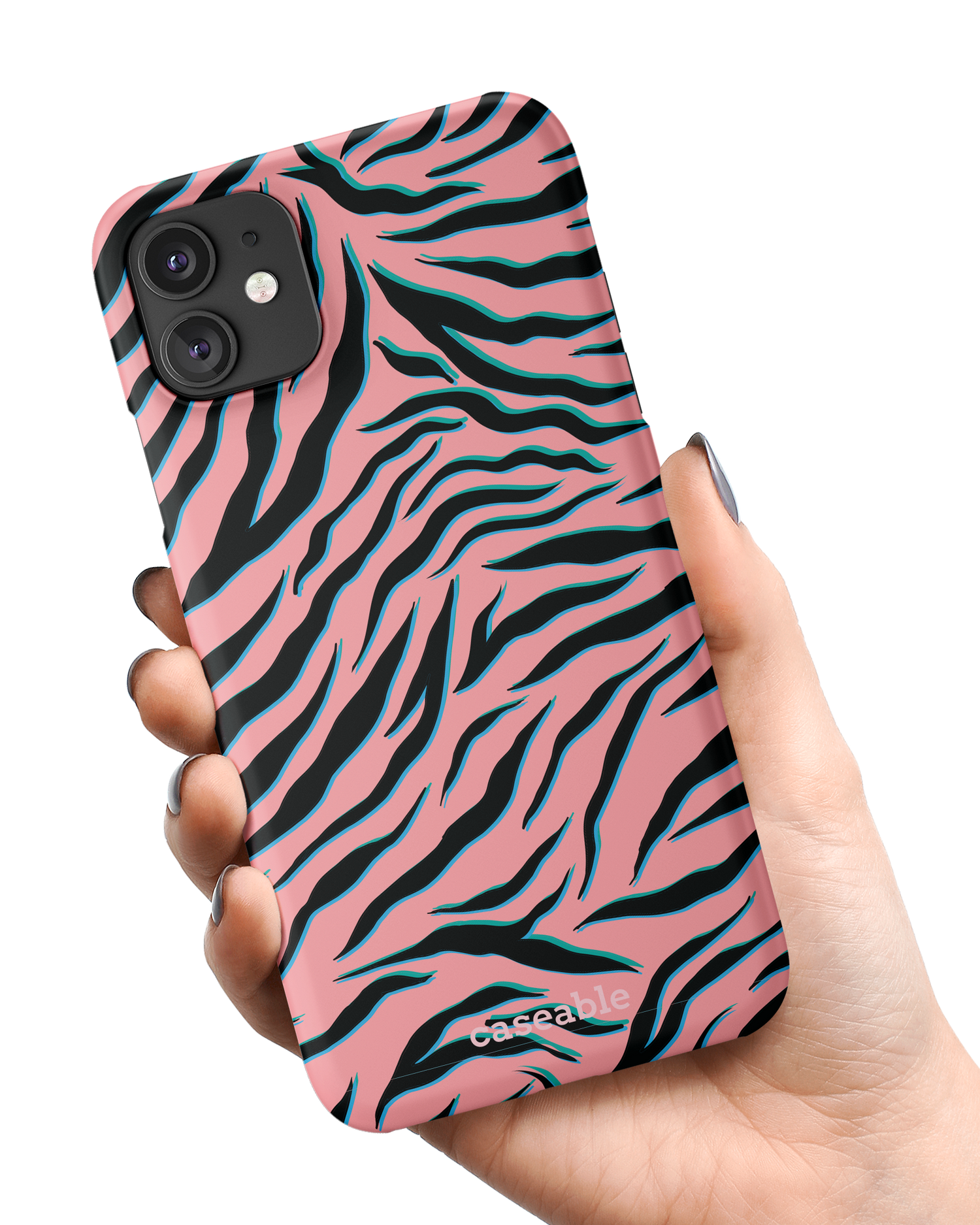 Pink Zebra Hardcase Handyhülle Apple iPhone 11 in der Hand gehalten