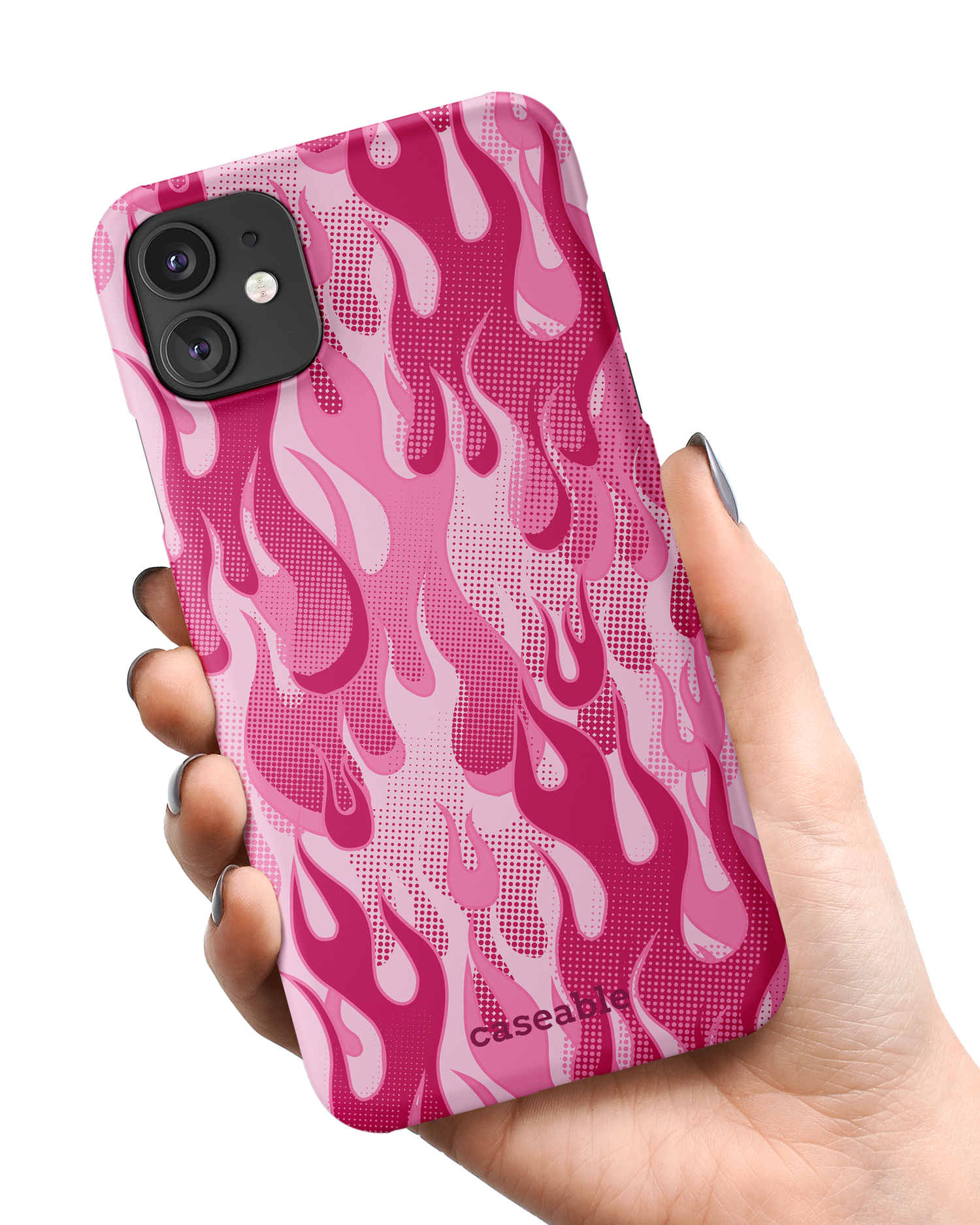 Pink Flames Hardcase Handyhülle Apple iPhone 11 in der Hand gehalten