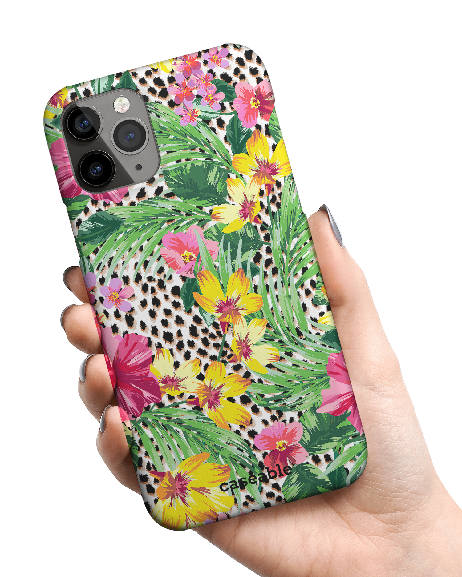 Tropical Cheetah Hardcase Handyhülle Apple iPhone 11 Pro Max in der Hand gehalten
