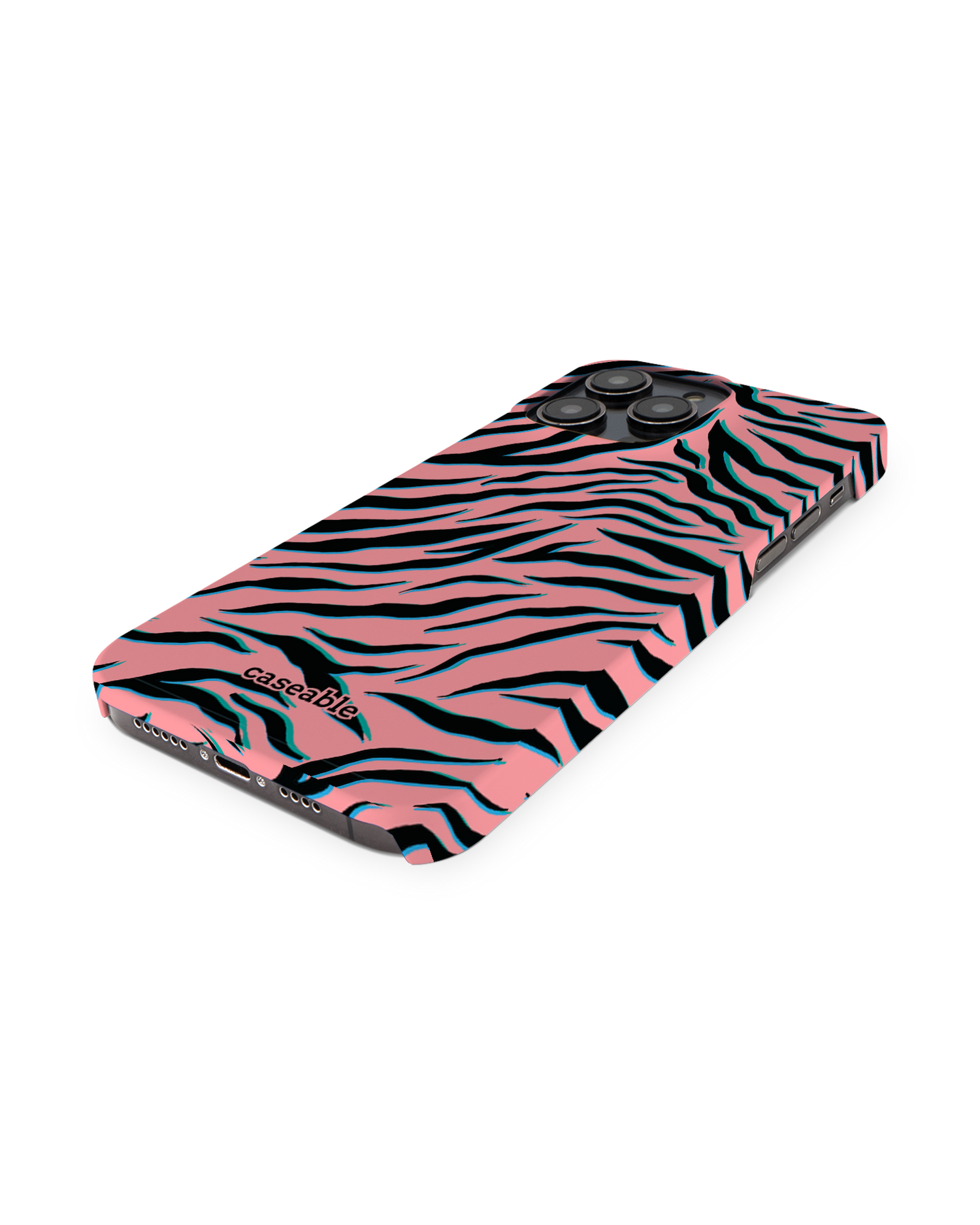 Pink Zebra Hardcase Handyhülle für Apple iPhone 14 Pro Max: Perspektivansicht