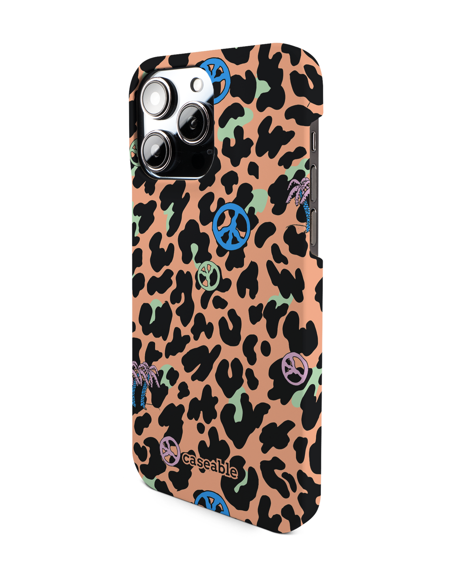 Leopard Peace Palms Hardcase Handyhülle für Apple iPhone 14 Pro Max: Seitenansicht rechts