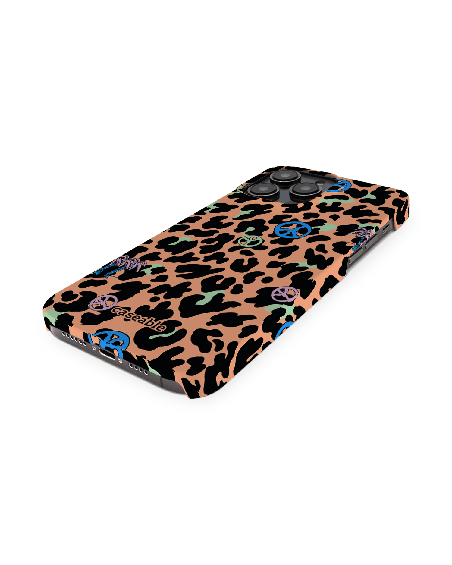 Leopard Peace Palms Hardcase Handyhülle für Apple iPhone 14 Pro Max: Perspektivansicht