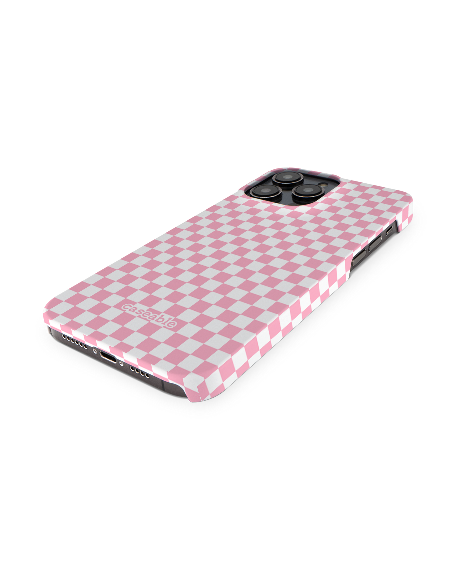 Pink Checkerboard Hardcase Handyhülle für Apple iPhone 14 Pro Max: Perspektivansicht