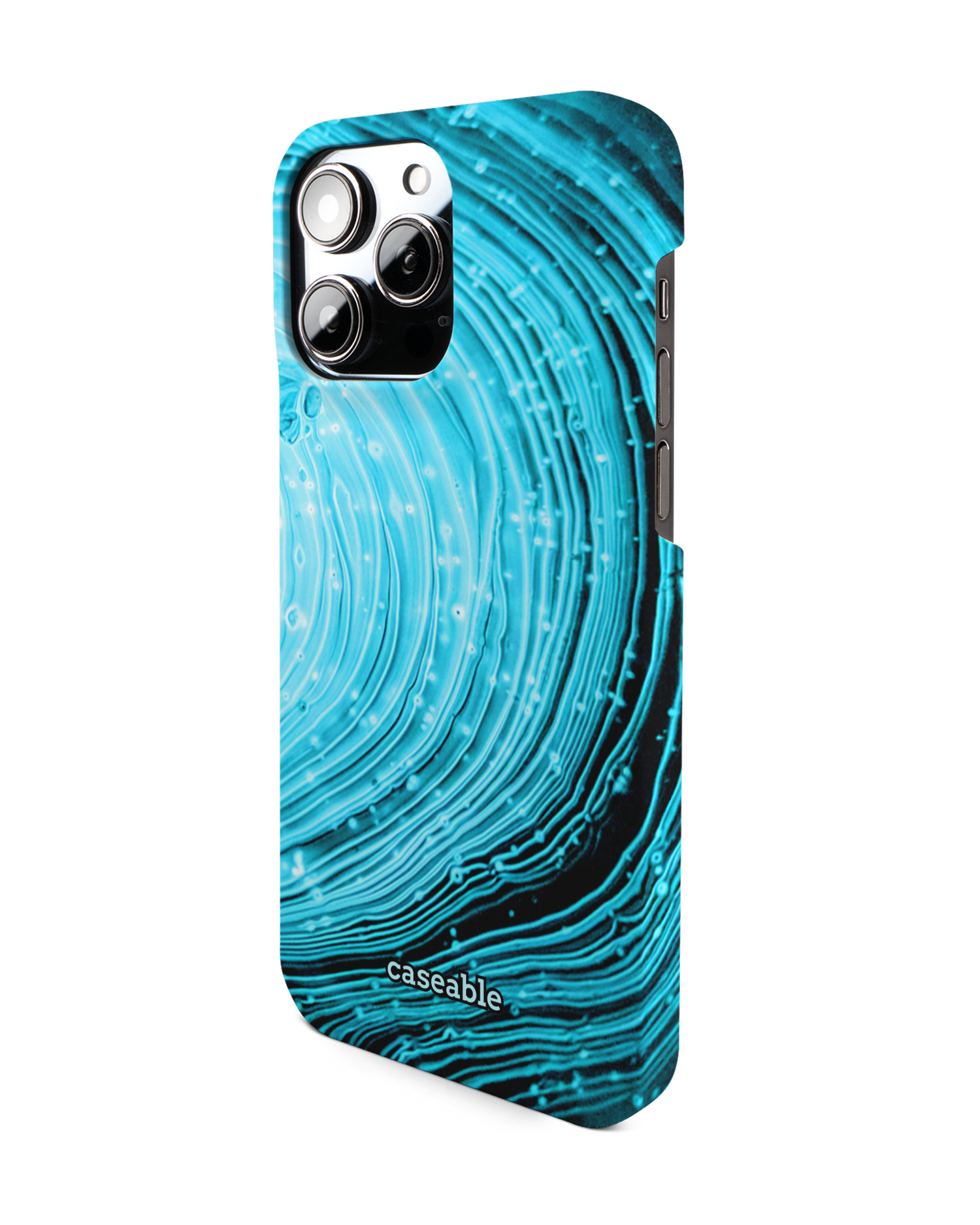 Turquoise Ripples Hardcase Handyhülle für Apple iPhone 14 Pro Max: Seitenansicht rechts