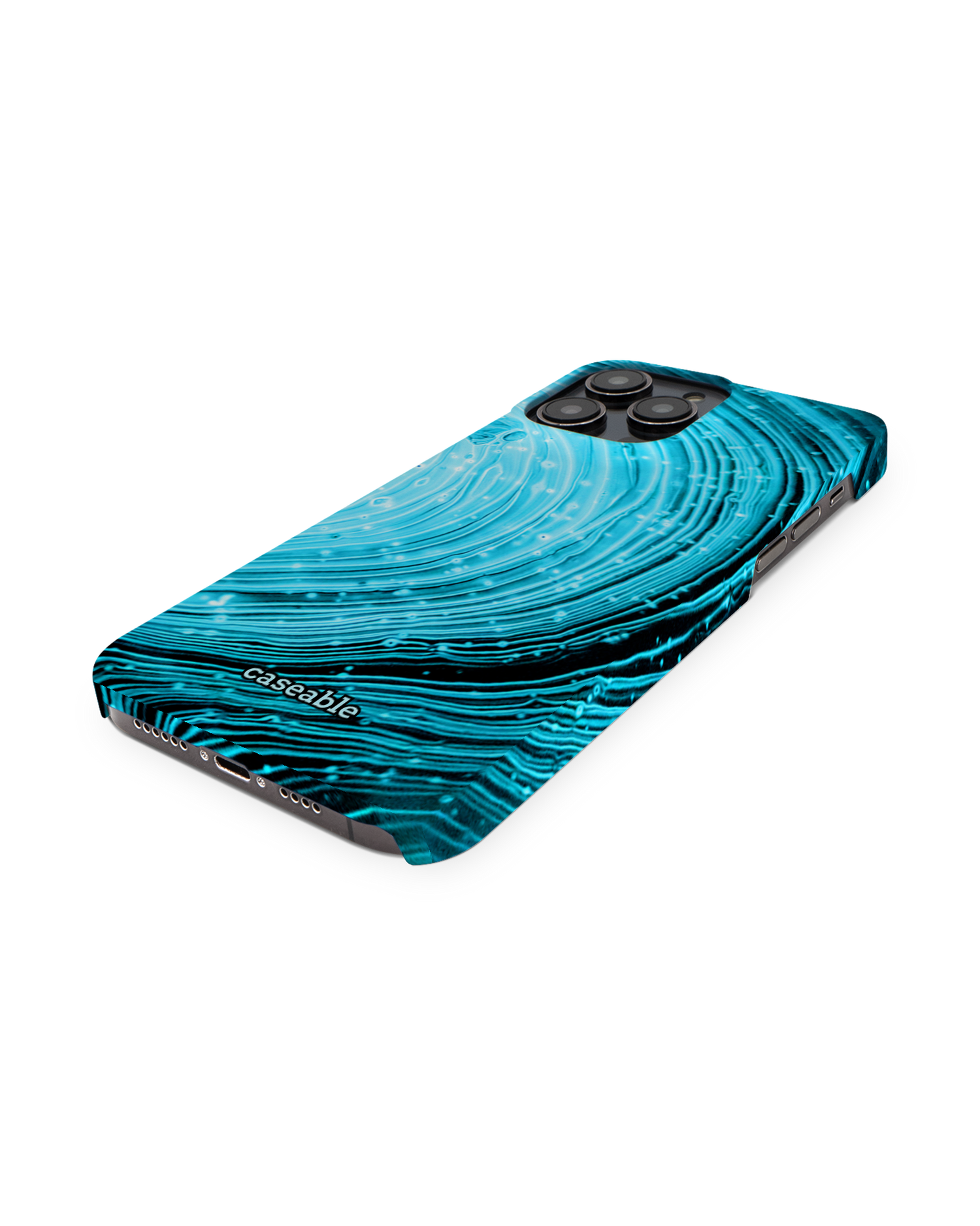 Turquoise Ripples Hardcase Handyhülle für Apple iPhone 14 Pro Max: Perspektivansicht