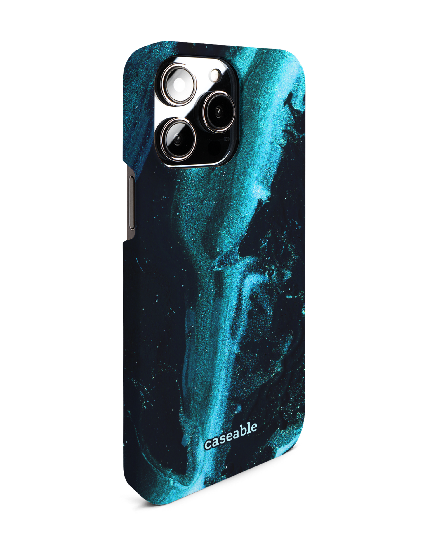 Deep Turquoise Sparkle Hardcase Handyhülle für Apple iPhone 14 Pro Max: Seitenansicht links
