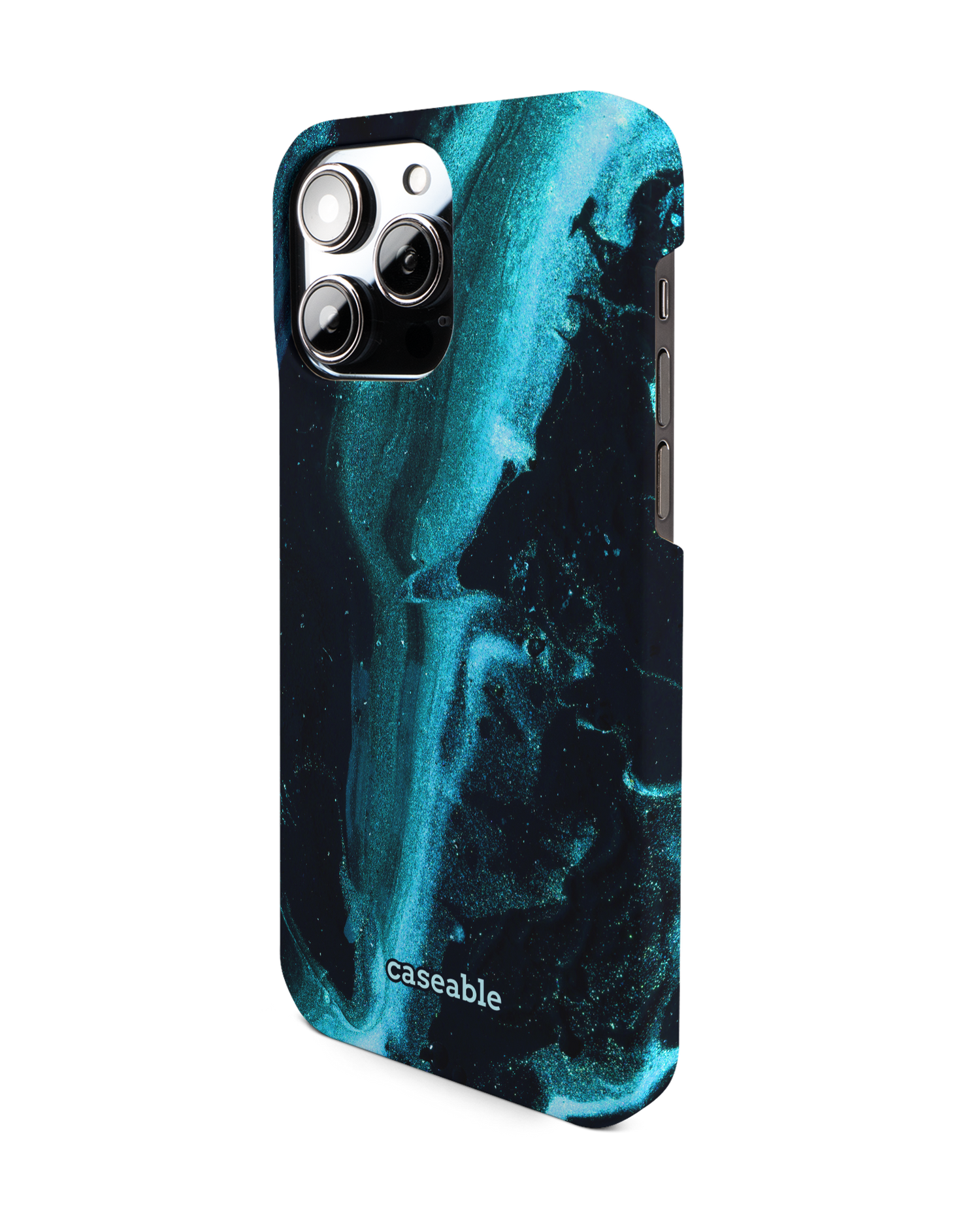 Deep Turquoise Sparkle Hardcase Handyhülle für Apple iPhone 14 Pro Max: Seitenansicht rechts