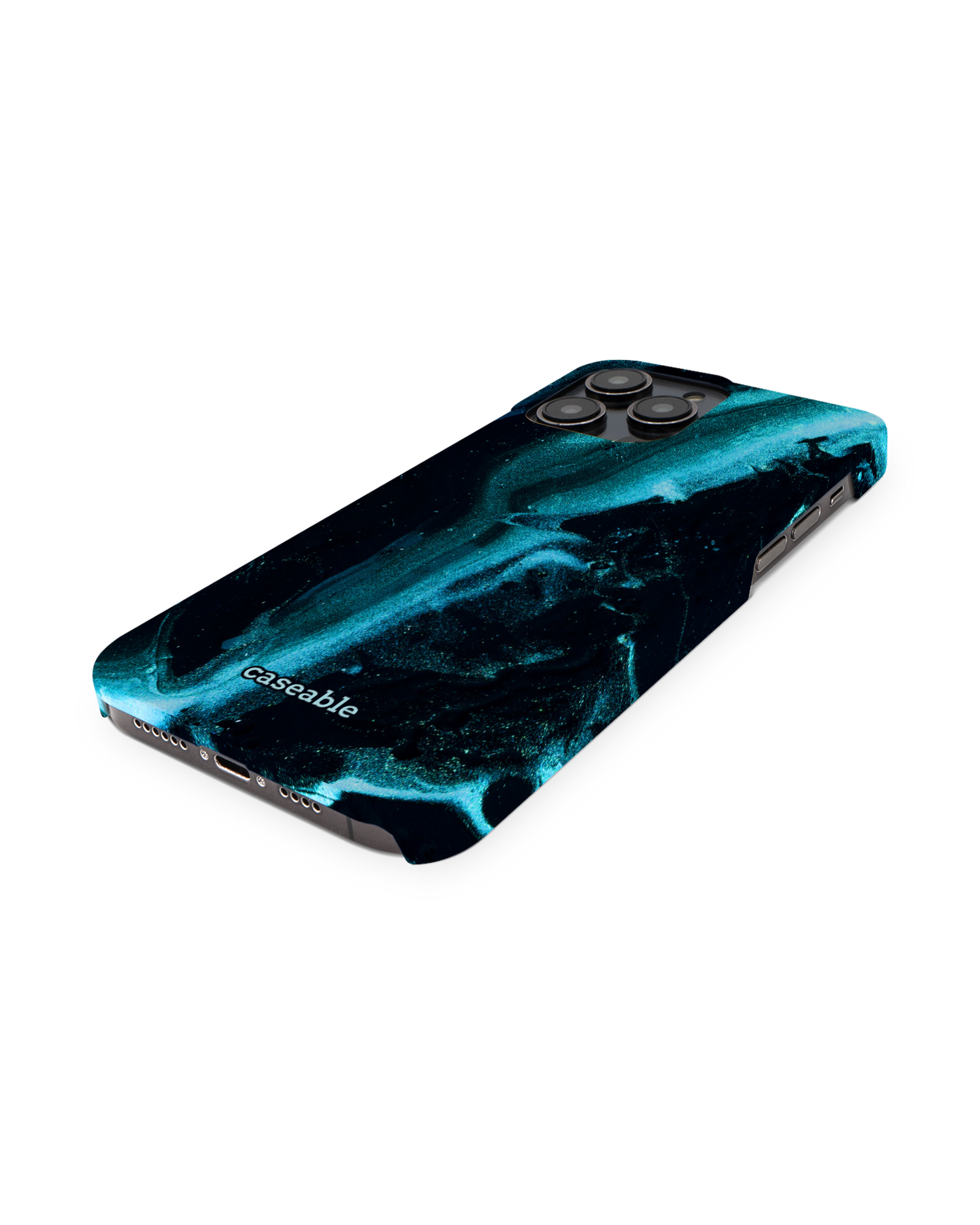 Deep Turquoise Sparkle Hardcase Handyhülle für Apple iPhone 14 Pro Max: Perspektivansicht