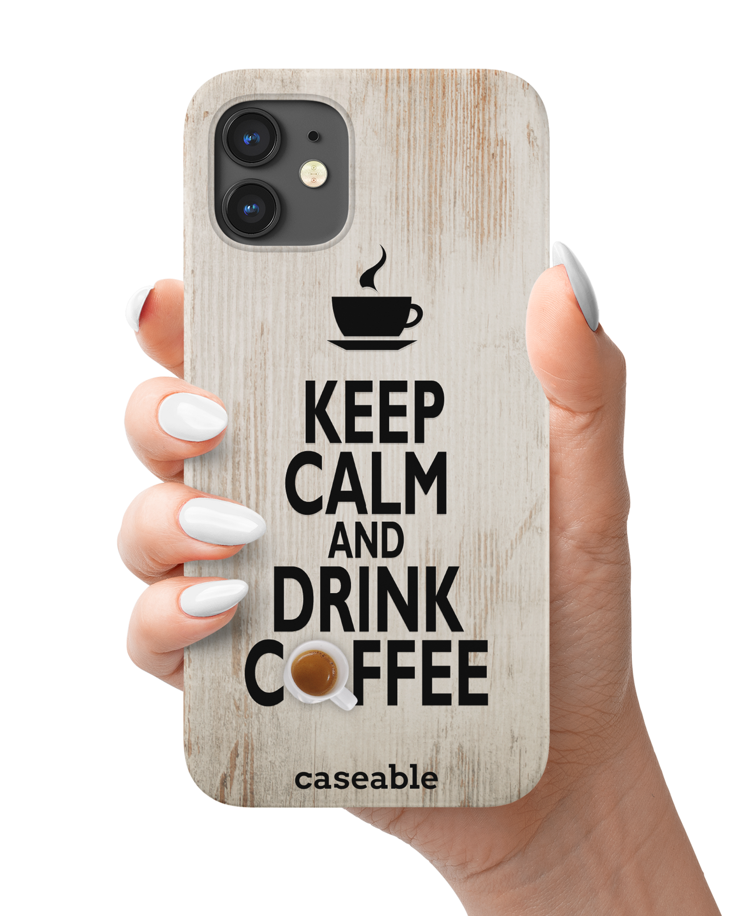 Drink Coffee Hardcase Handyhülle Apple iPhone 12 mini in der Hand gehalten