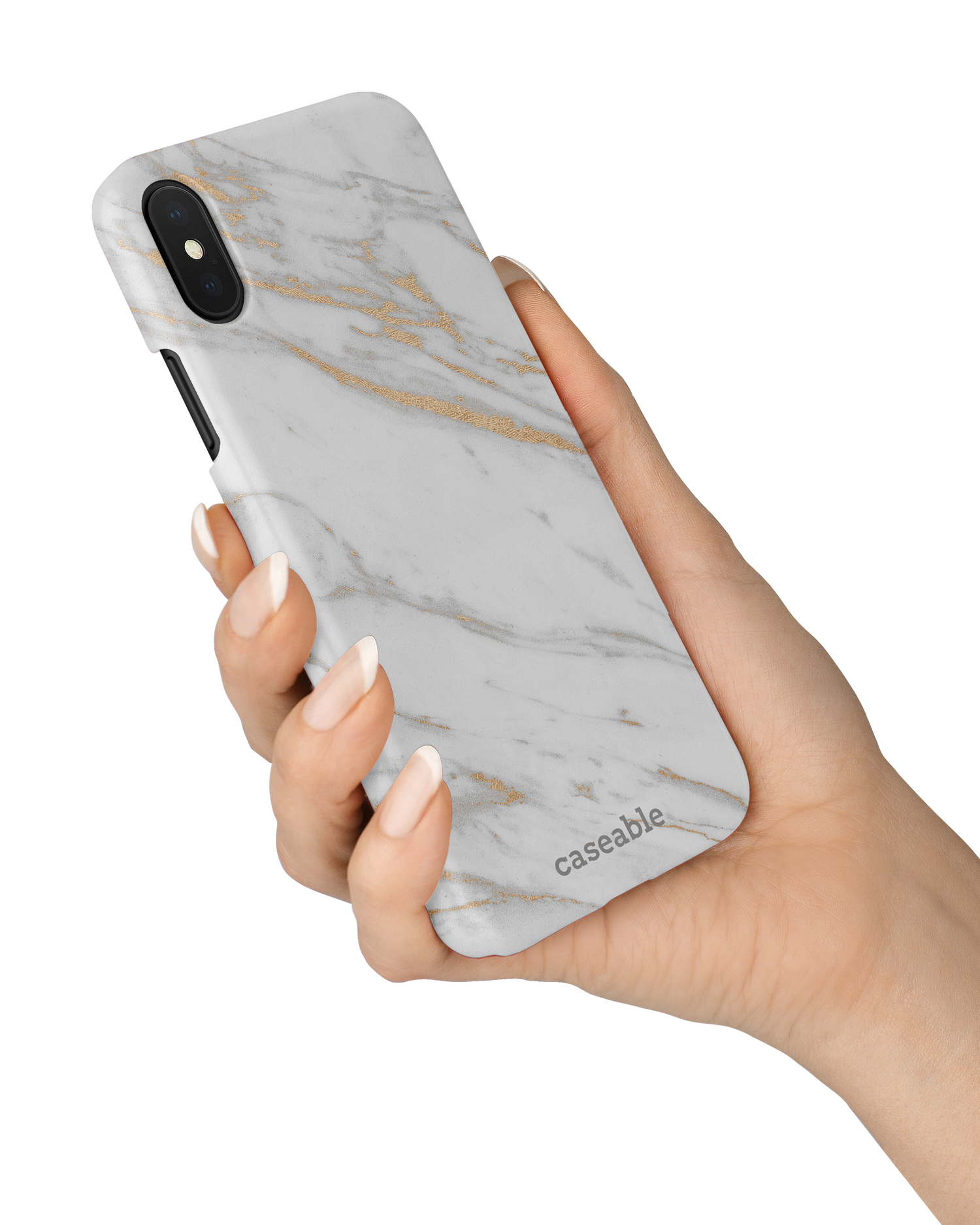 Gold Marble Elegance Hardcase Handyhülle Apple iPhone X, Apple iPhone XS in der Hand gehalten