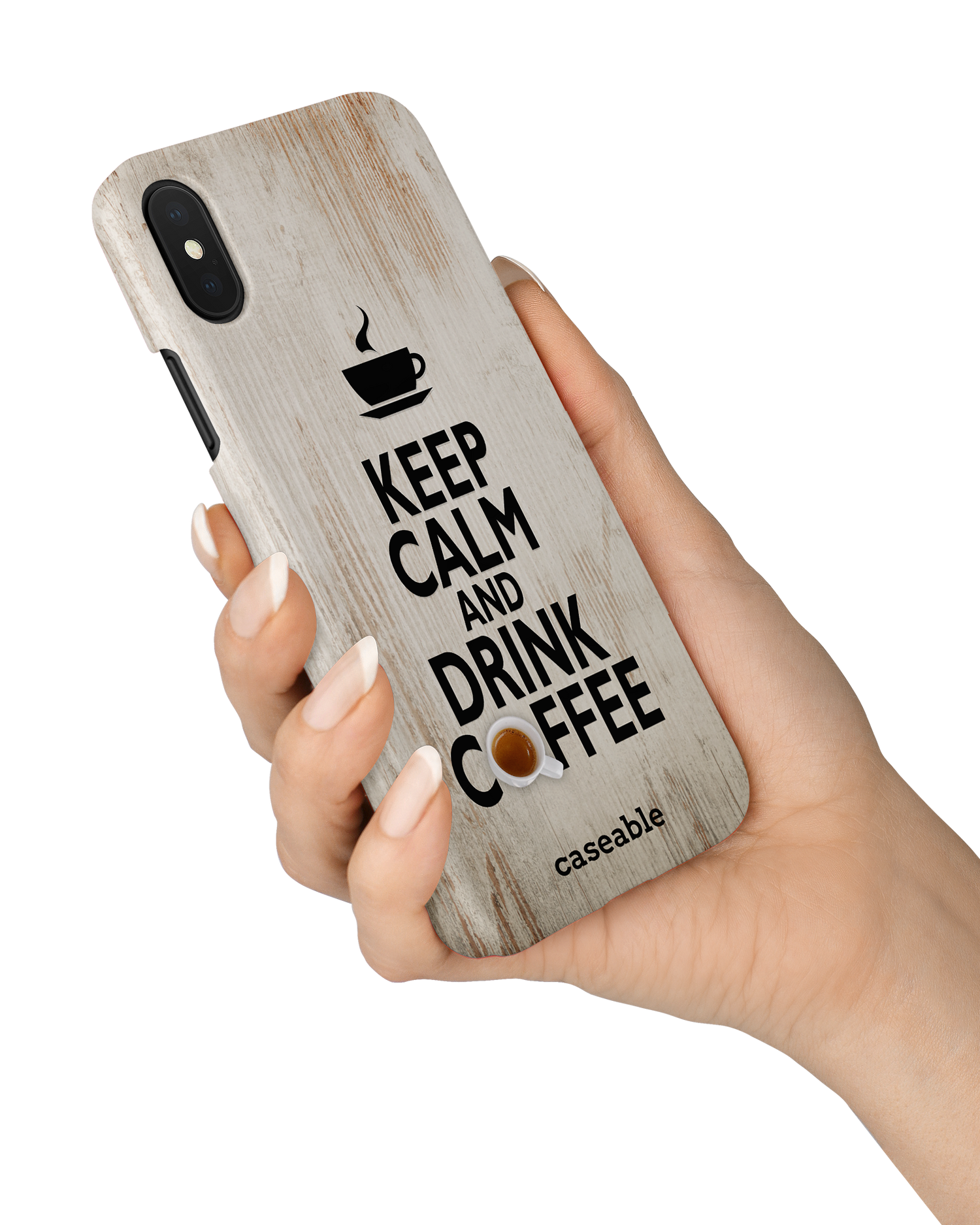 Drink Coffee Hardcase Handyhülle Apple iPhone X, Apple iPhone XS in der Hand gehalten