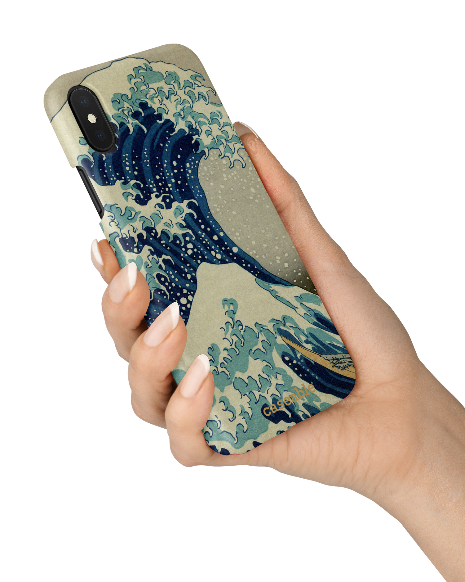 Great Wave Off Kanagawa By Hokusai Hardcase Handyhülle Apple iPhone X, Apple iPhone XS in der Hand gehalten