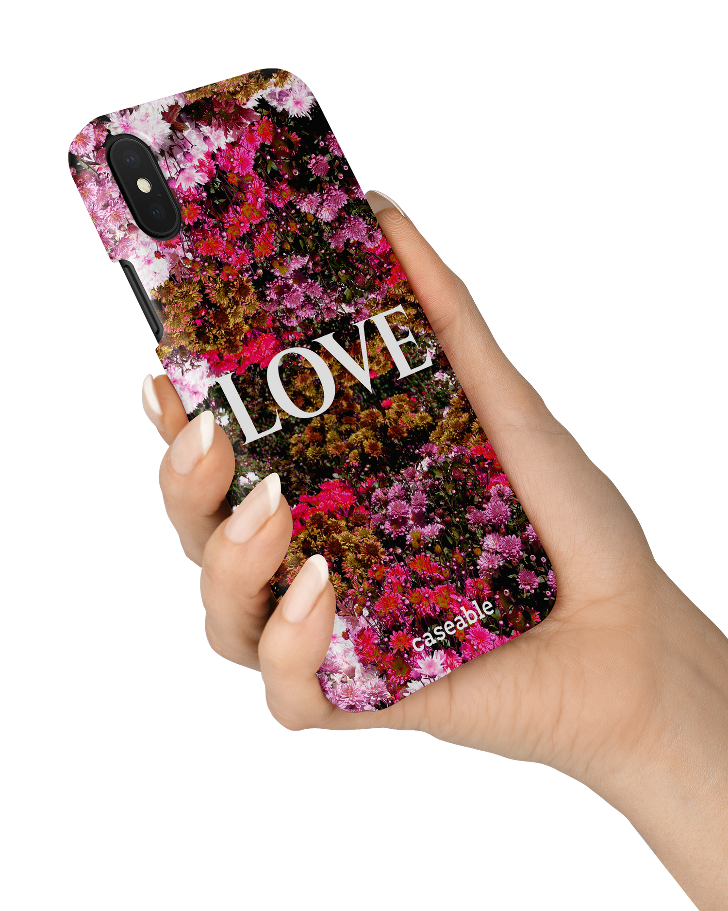 Luxe Love Hardcase Handyhülle Apple iPhone X, Apple iPhone XS in der Hand gehalten