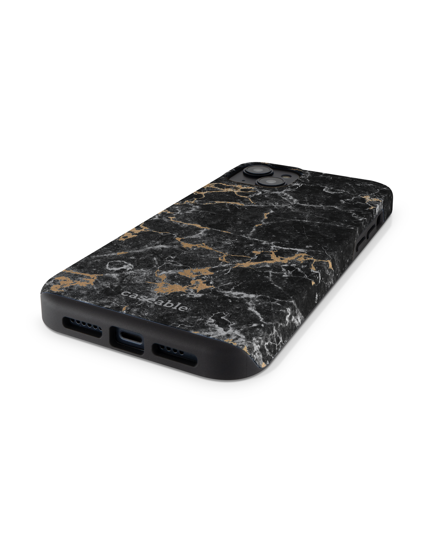 Marble and Gold Premium Handyhülle für Apple iPhone 14 Plus: Smartphone liegend