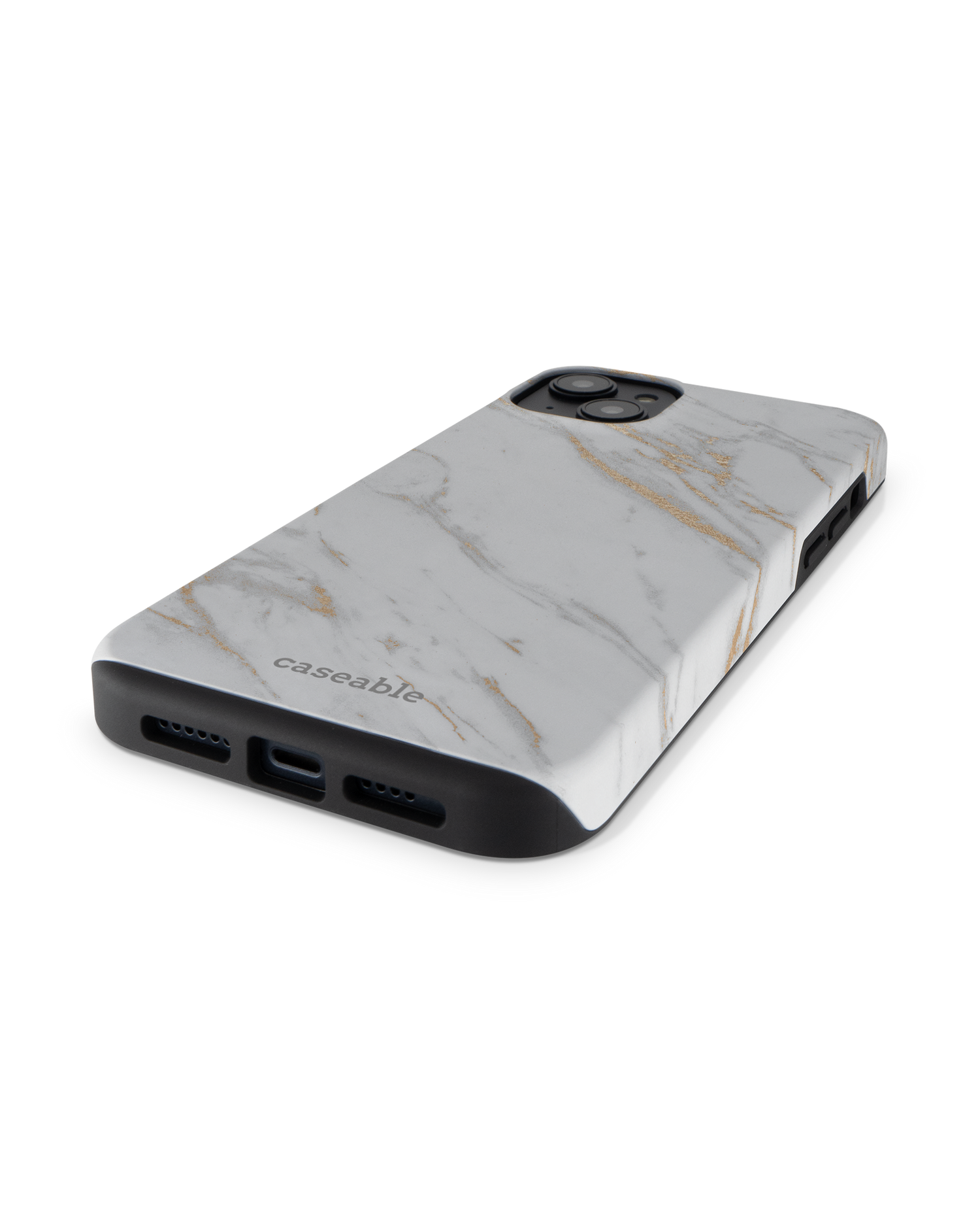 Gold Marble Elegance Premium Handyhülle für Apple iPhone 14 Plus: Smartphone liegend
