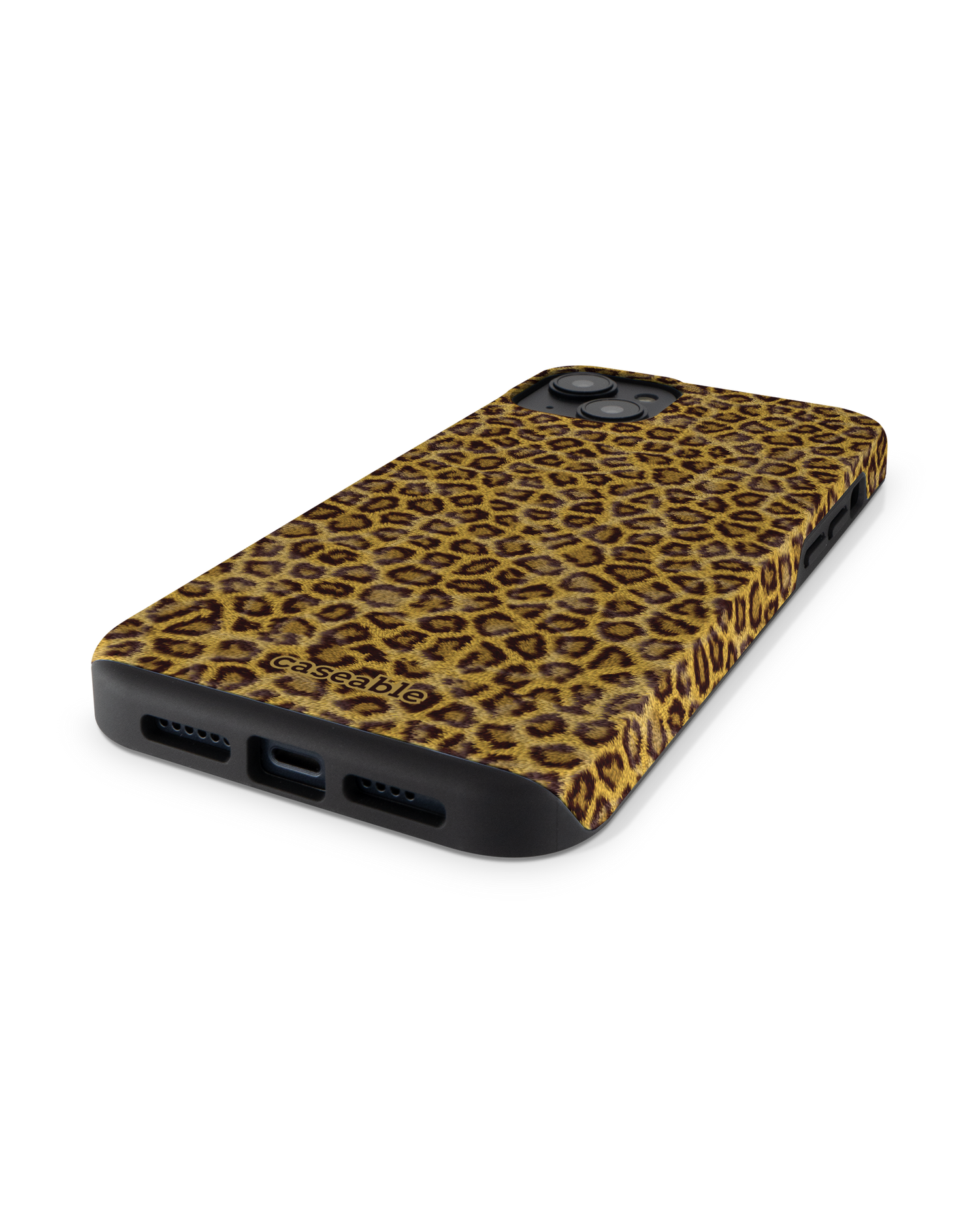 Leopard Skin Premium Handyhülle für Apple iPhone 14 Plus: Smartphone liegend