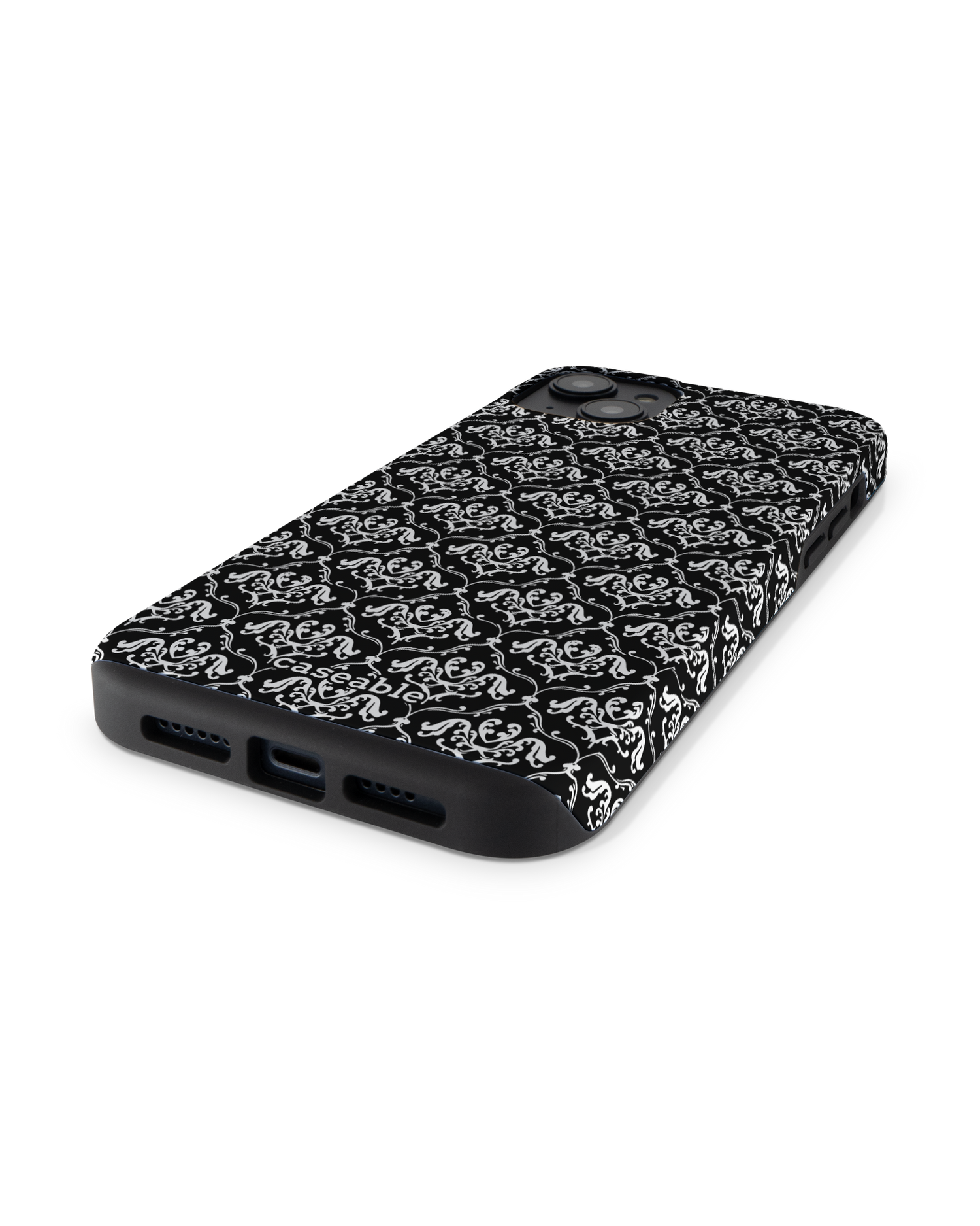 Black French Lillies Premium Handyhülle für Apple iPhone 14 Plus: Smartphone liegend