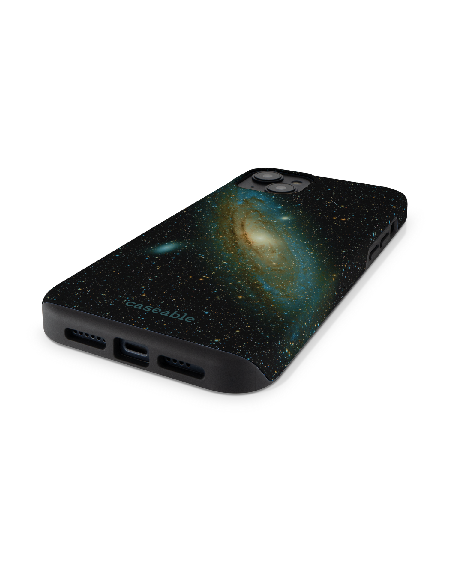 Outer Space Premium Handyhülle für Apple iPhone 14 Plus: Smartphone liegend