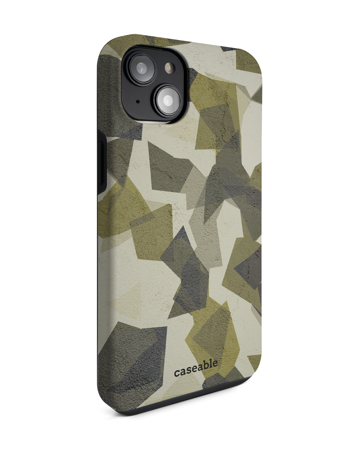 Geometric Camo Green Premium Handyhülle für Apple iPhone 14 Plus: Seitenansicht links